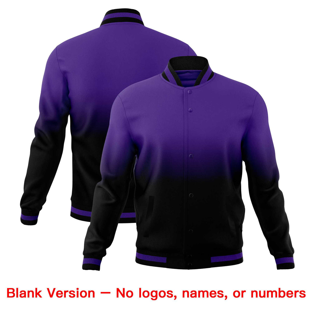Custom Purple Black Full-Snap Varsity Personalization Gradient Fashion Letterman Jacket