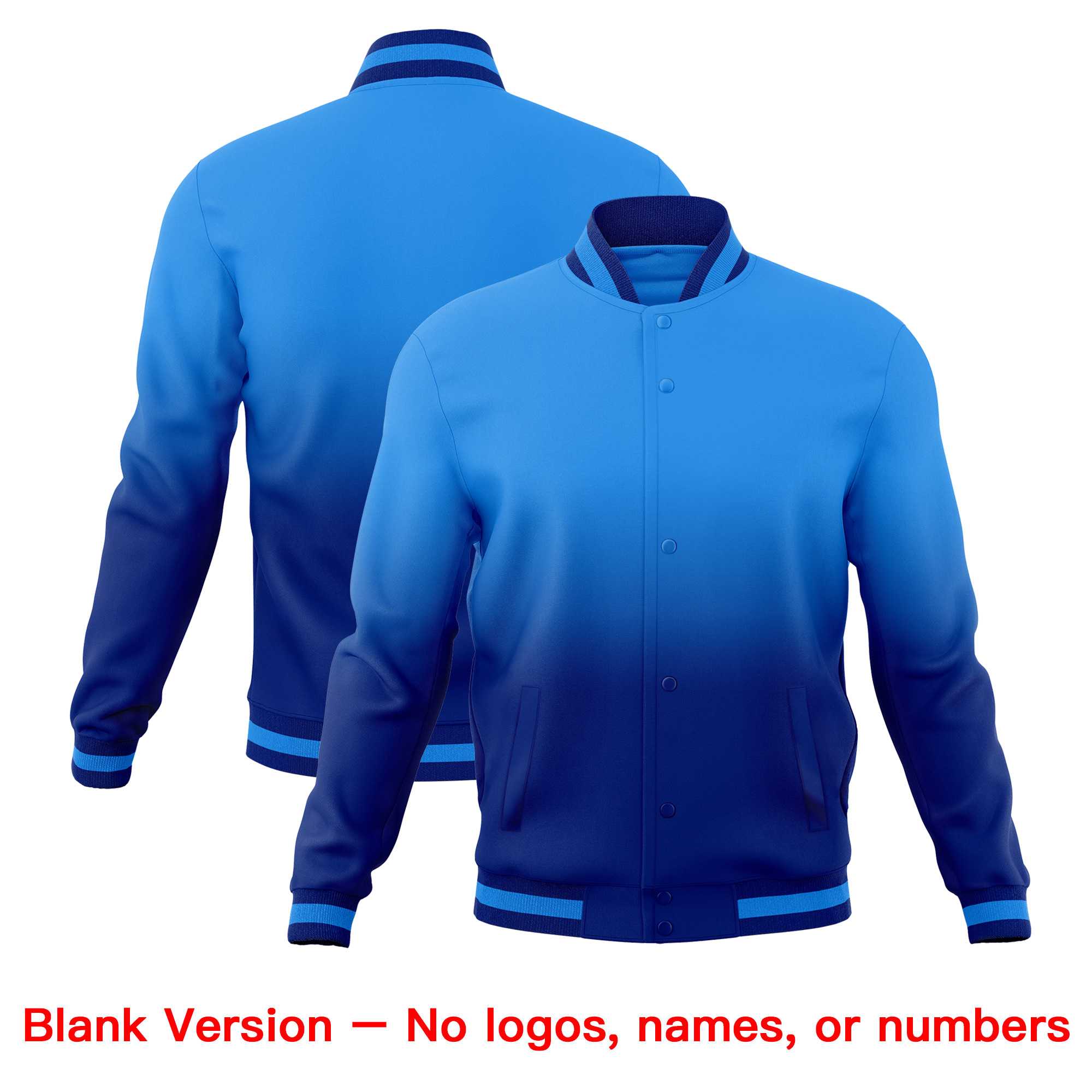 Custom Powder Blue Royal Full-Snap Varsity Personalization Gradient Fashion Letterman Jacket