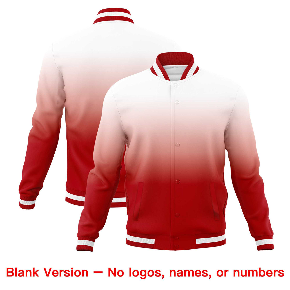 Custom White Red Full-Snap Varsity Personalization Gradient Fashion Letterman Jacket