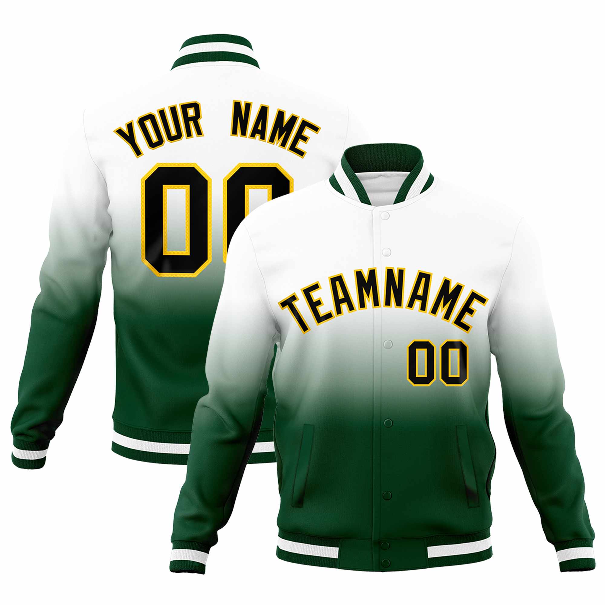 Custom White Gold Full-Snap Varsity Personalization Gradient Fashion Letterman Jacket