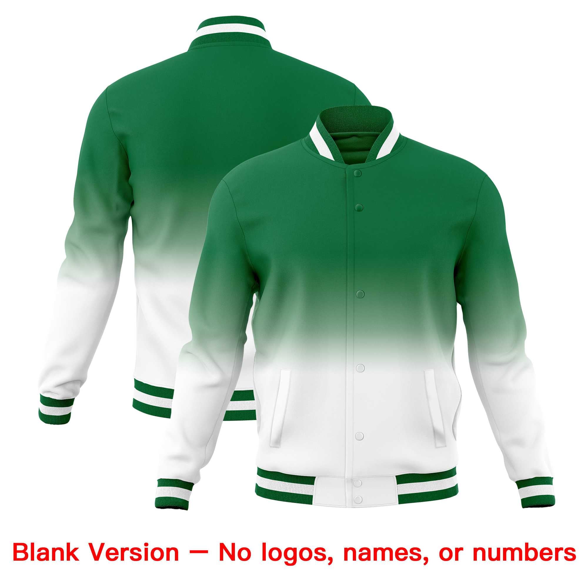 Custom Kelly Green White Full-Snap Varsity Personalization Gradient Fashion Letterman Jacket
