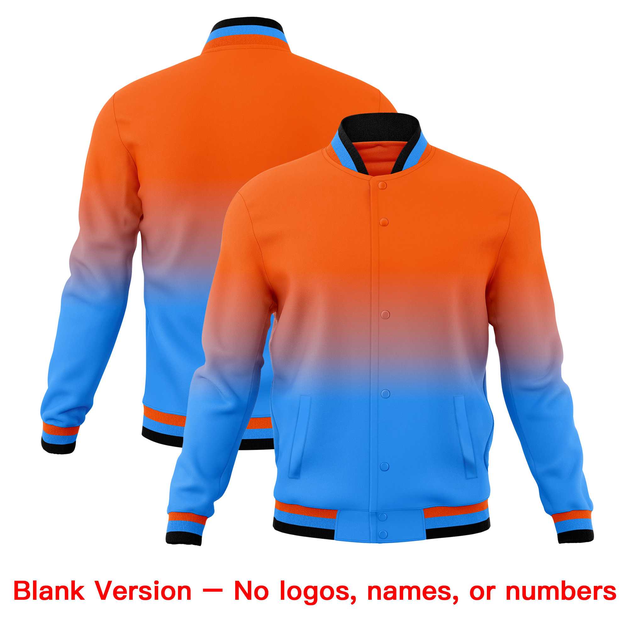 Custom Orange Powder Blue Full-Snap Varsity Personalization Gradient Fashion Letterman Jacket