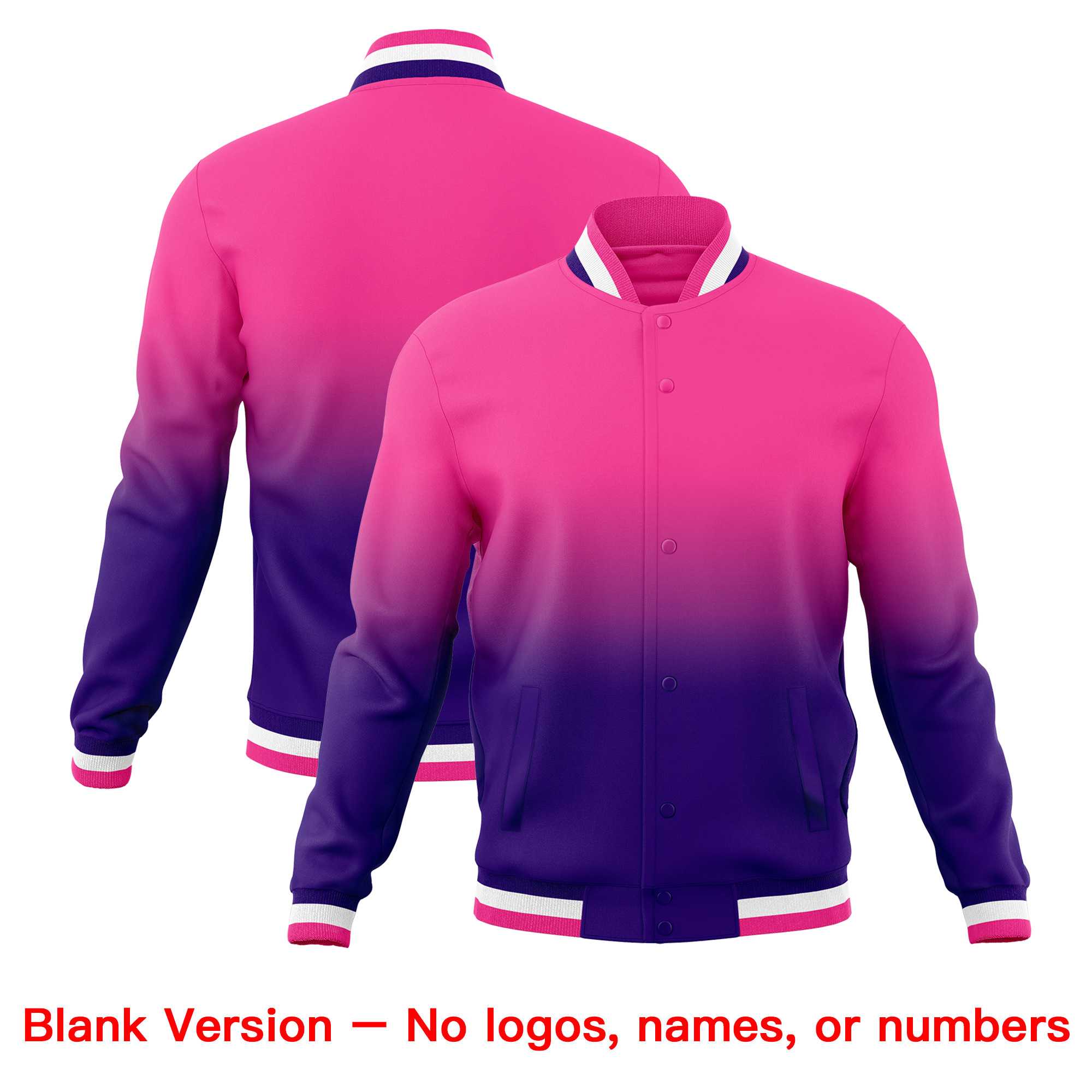 Custom Purple Pink Full-Snap Varsity Personalization Gradient Fashion Letterman Jacket