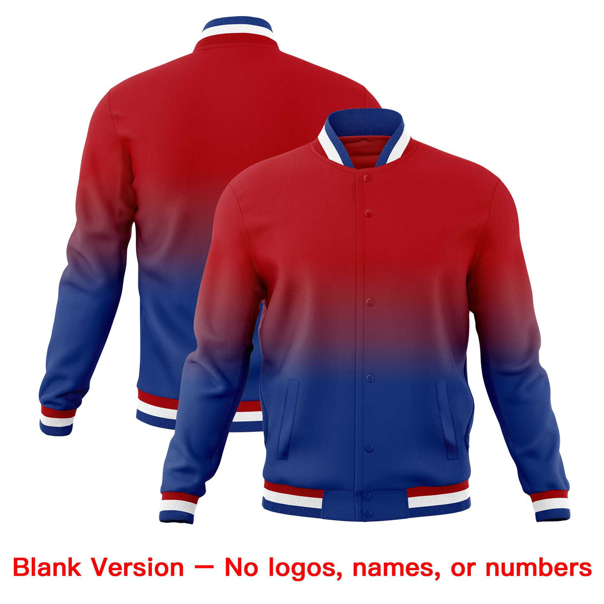 Custom Red Royal Full-Snap Varsity Personalization Gradient Fashion Letterman Jacket
