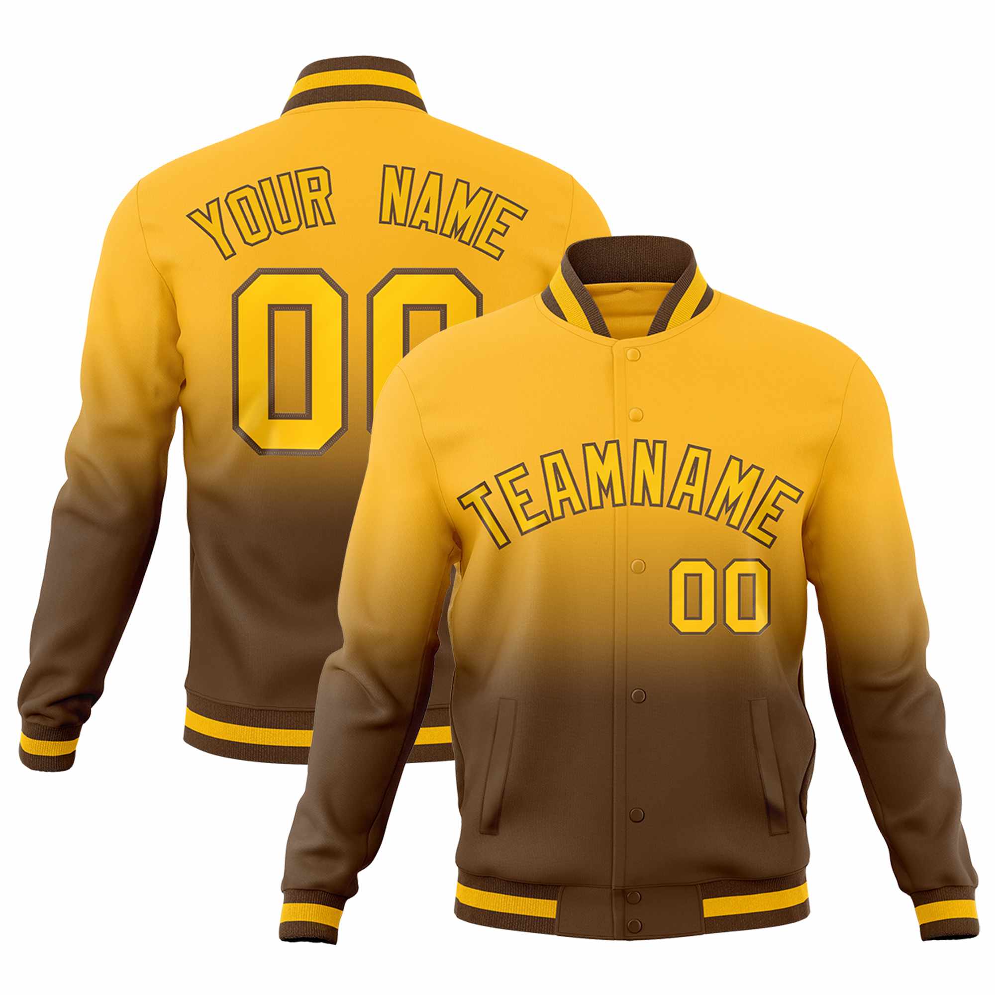Custom Light Brown Gold Full-Snap Varsity Personalization Gradient Fashion Letterman Jacket