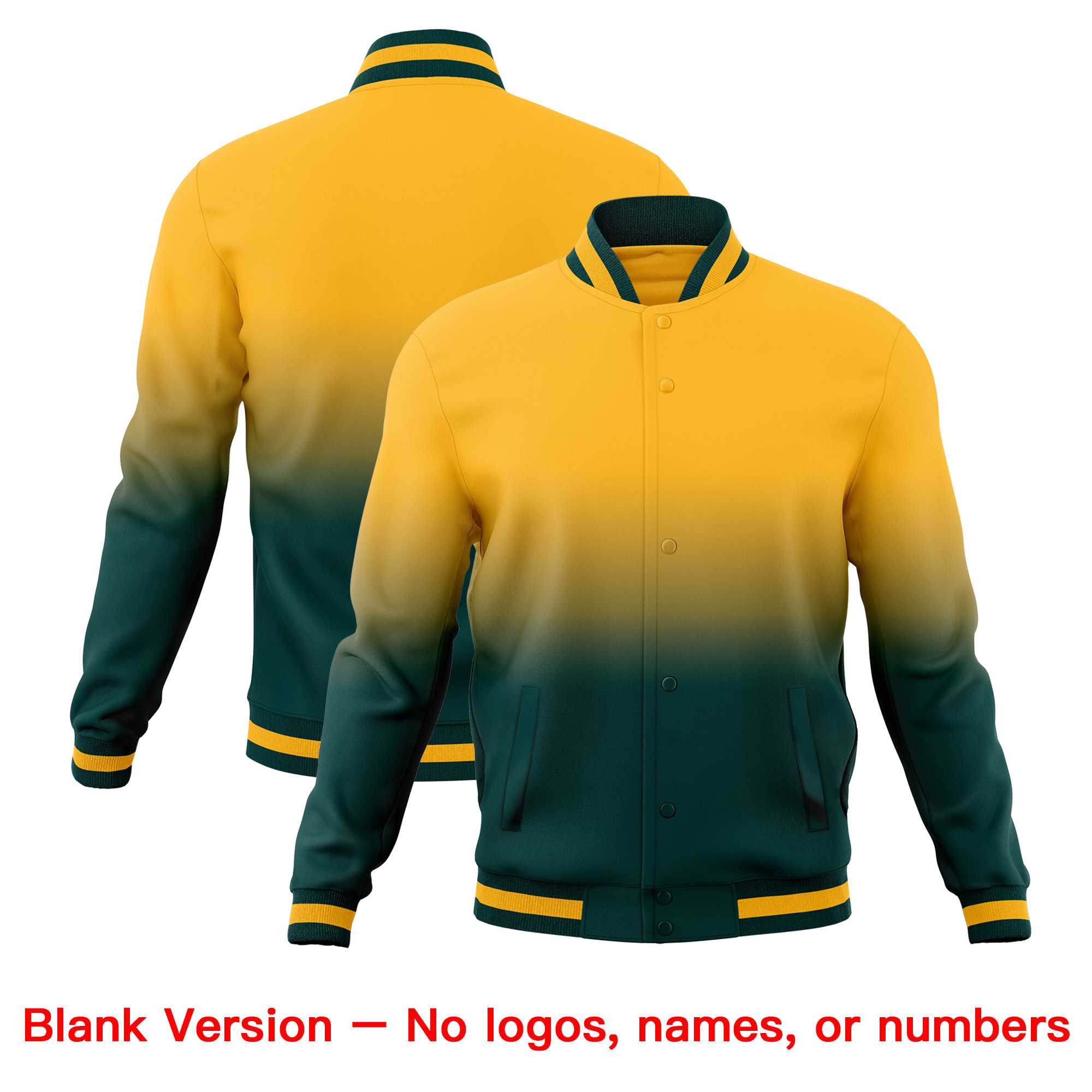 Custom Gold Midnight Green Full-Snap Varsity Personalization Gradient Fashion Letterman Jacket