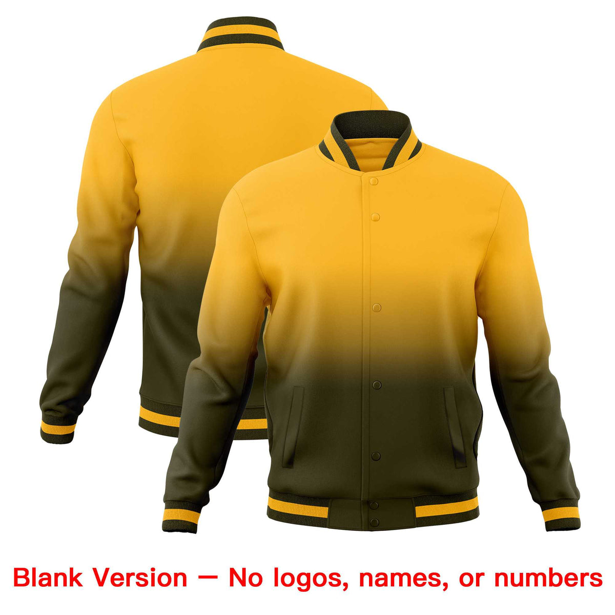 Custom Gold Olive Full-Snap Varsity Personalization Gradient Fashion Letterman Jacket