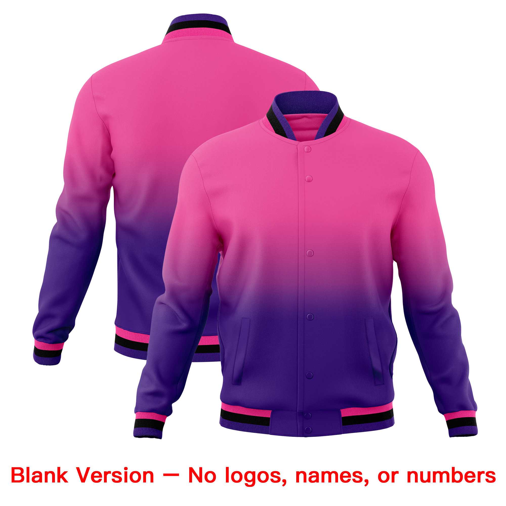 Custom Pink Purple Full-Snap Varsity Personalization Gradient Fashion Letterman Jacket