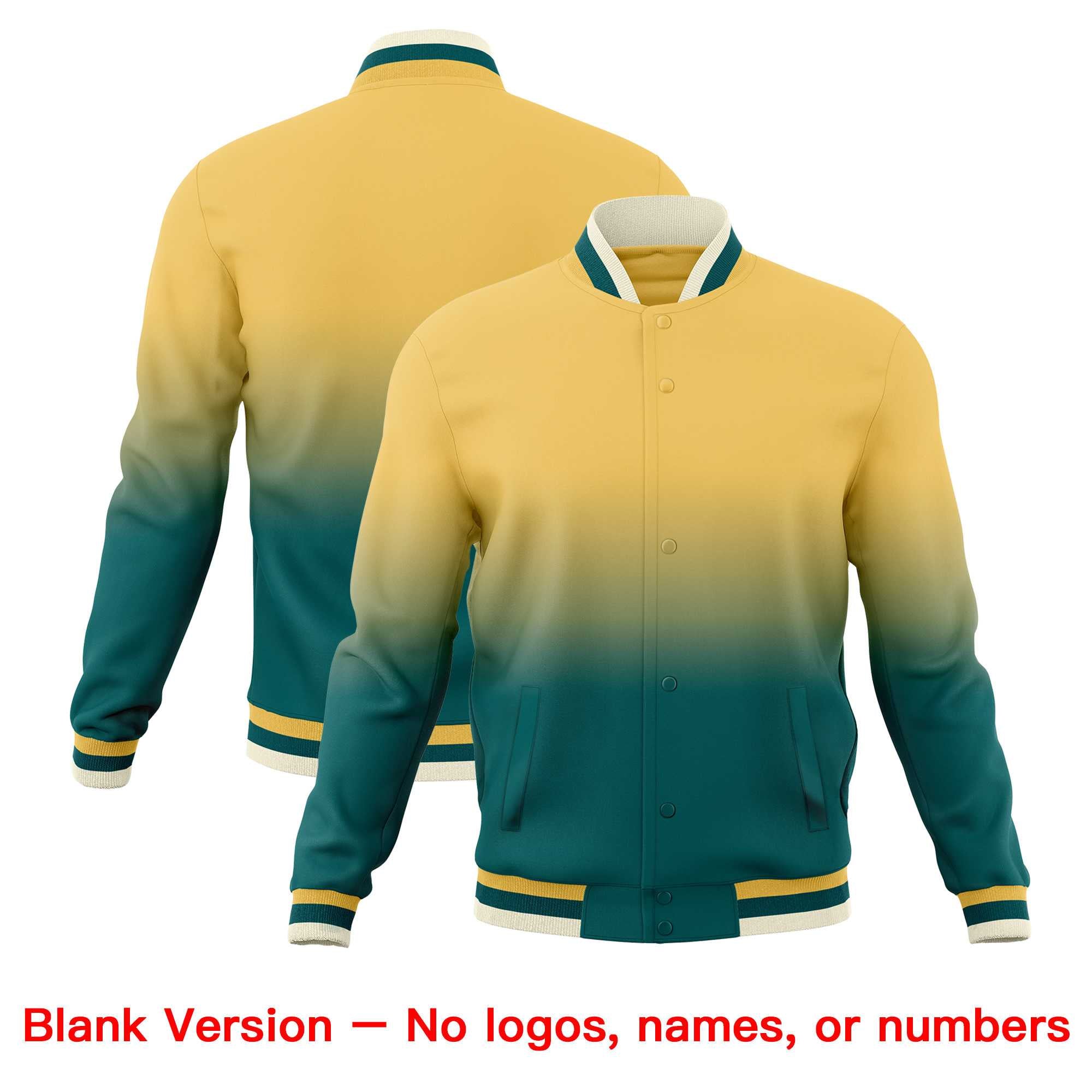 Custom Khaki Teal Full-Snap Varsity Personalization Gradient Fashion Letterman Jacket