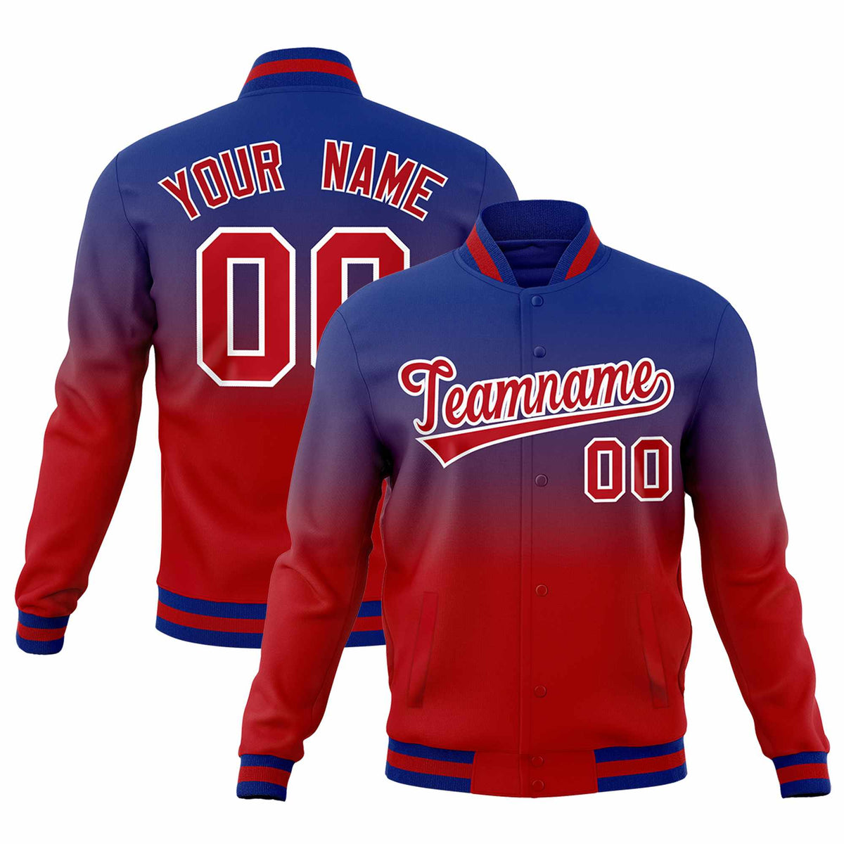 Custom Royal Red Full-Snap Varsity Personalization Gradient Fashion Letterman Jacket| KXKSHOP