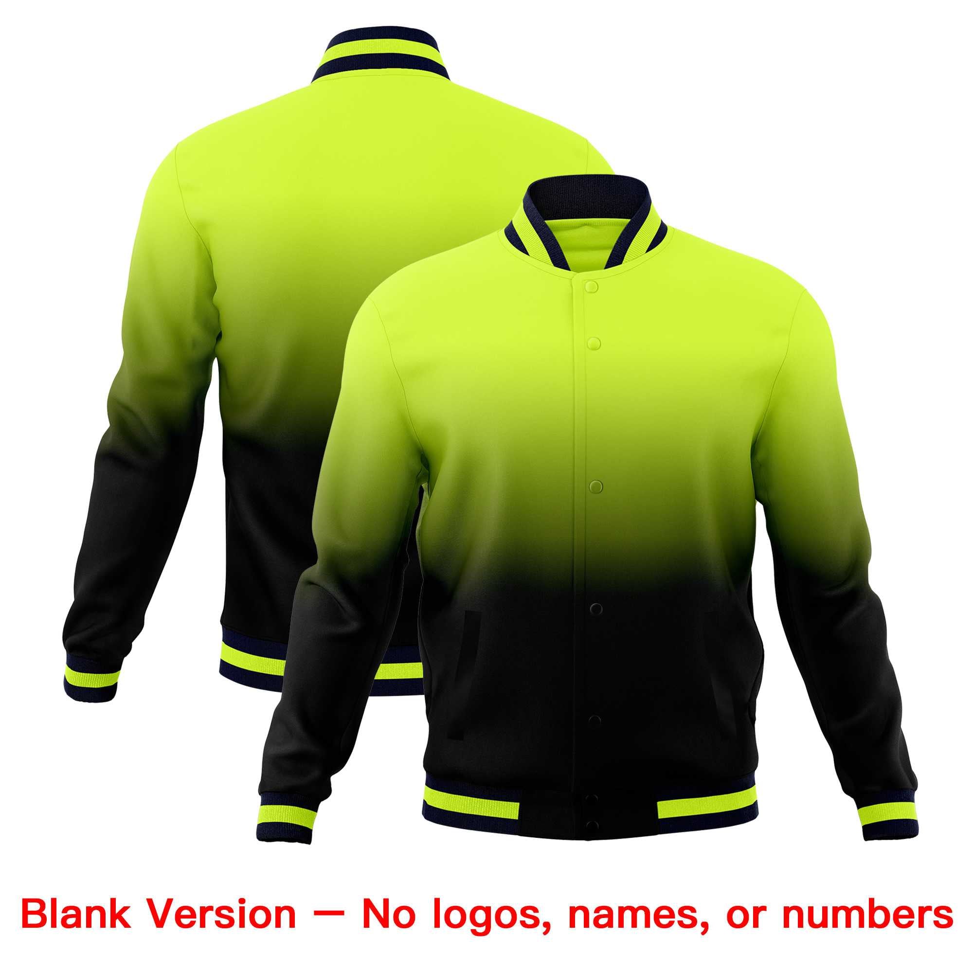 Custom Neon Green Navy Full-Snap Varsity Personalization Gradient Fashion Letterman Jacket| KXKSHOP