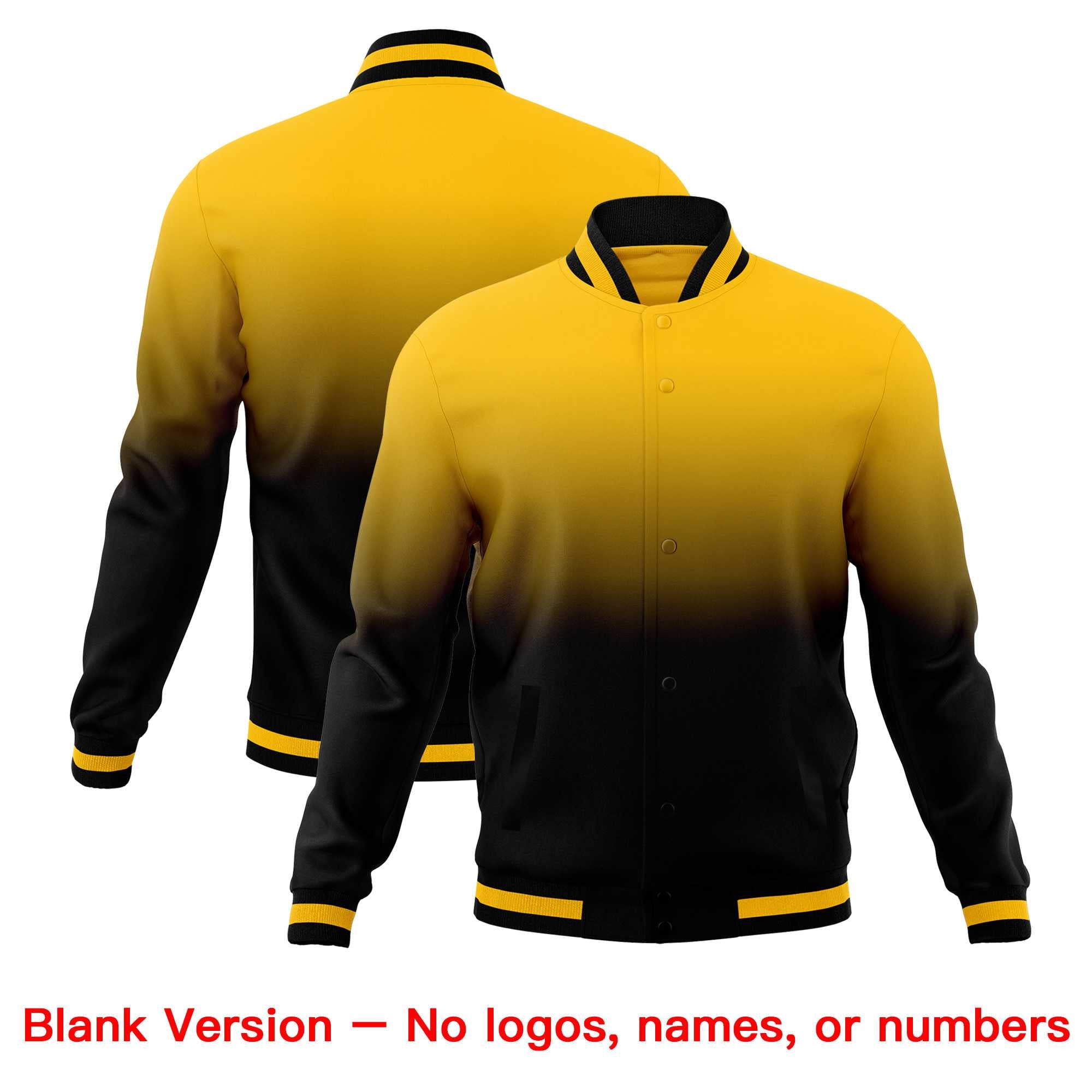 Custom Yellow Black Full-Snap Varsity Personalization Gradient Fashion Letterman Jacket| KXKSHOP