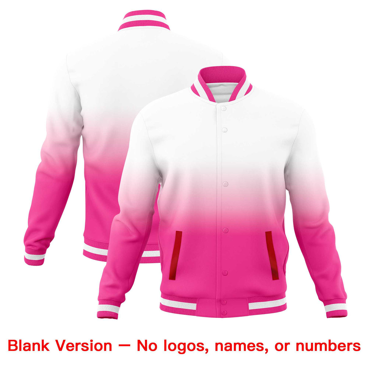 Custom White Pink Full-Snap Varsity Personalization Gradient Fashion Letterman Jacket| KXKSHOP