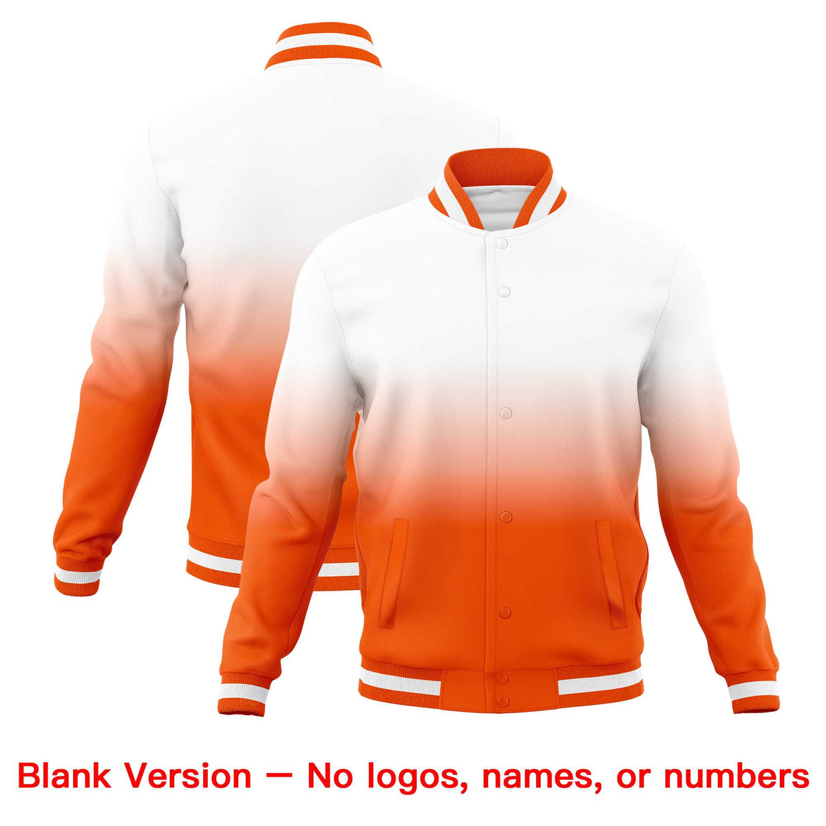Custom White Orange Full-Snap Varsity Personalization Gradient Fashion Letterman Jacket| KXKSHOP