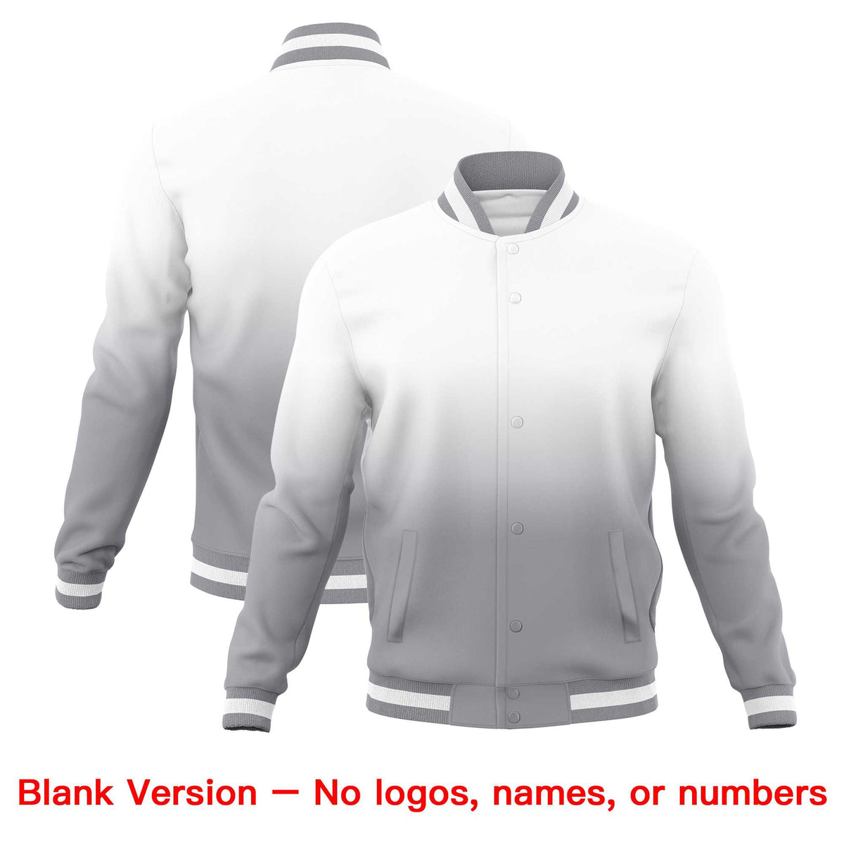 Custom White Gray Full-Snap Varsity Personalization Gradient Fashion Letterman Jacket| KXKSHOP