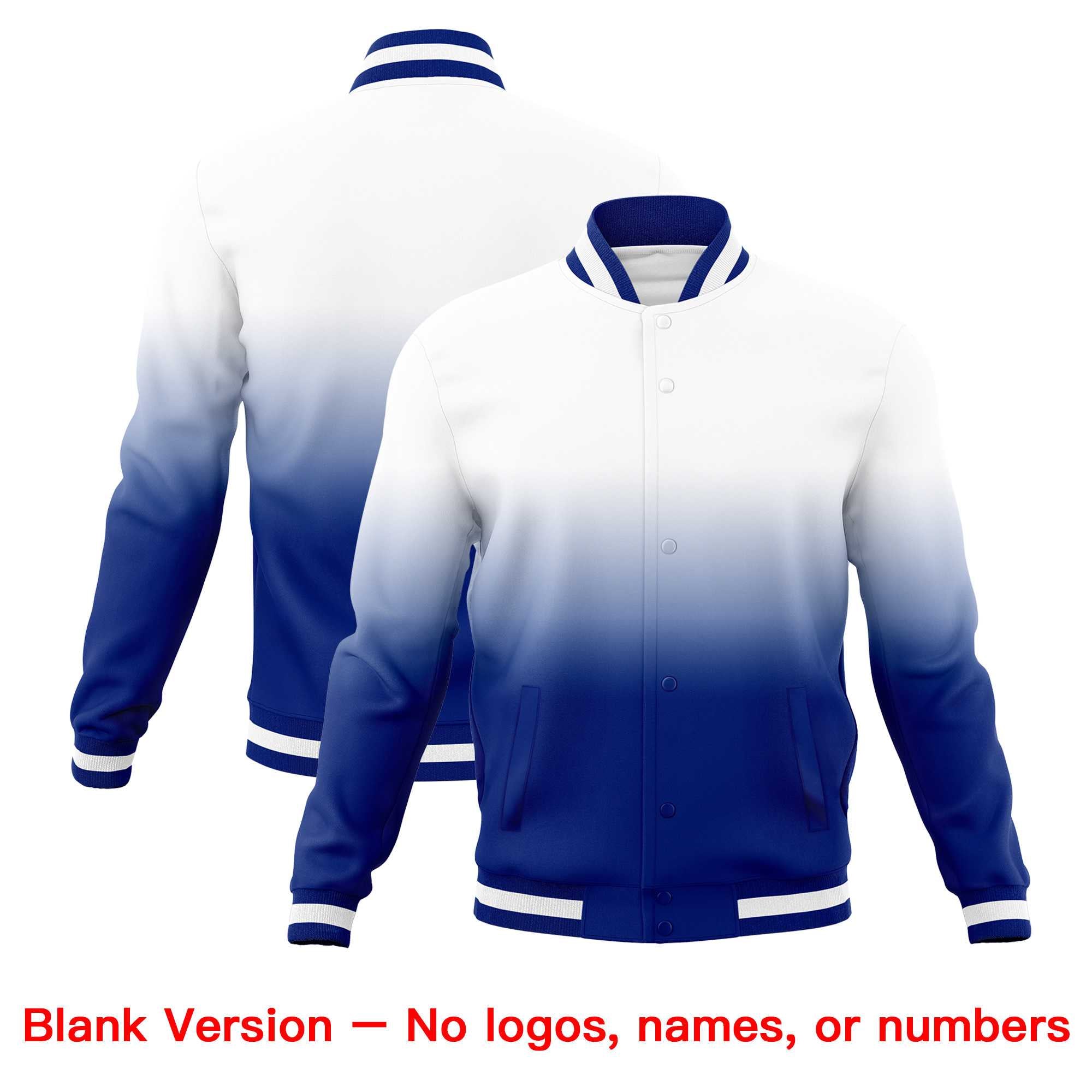 Custom White Royal Full-Snap Varsity Personalization Gradient Fashion Letterman Jacket| KXKSHOP