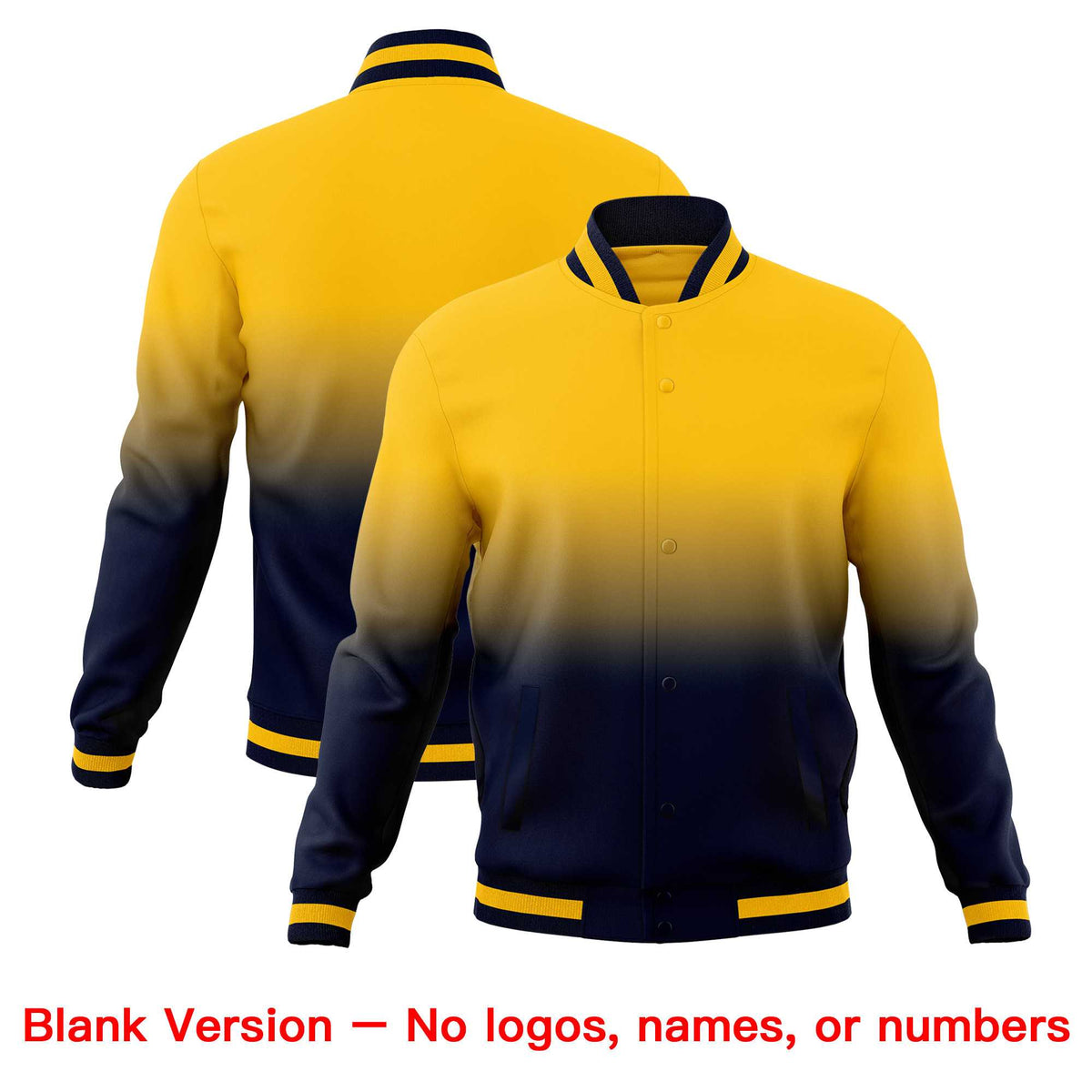 Custom Navy Yellow Full-Snap Varsity Personalization Gradient Fashion Letterman Jacket| KXKSHOP