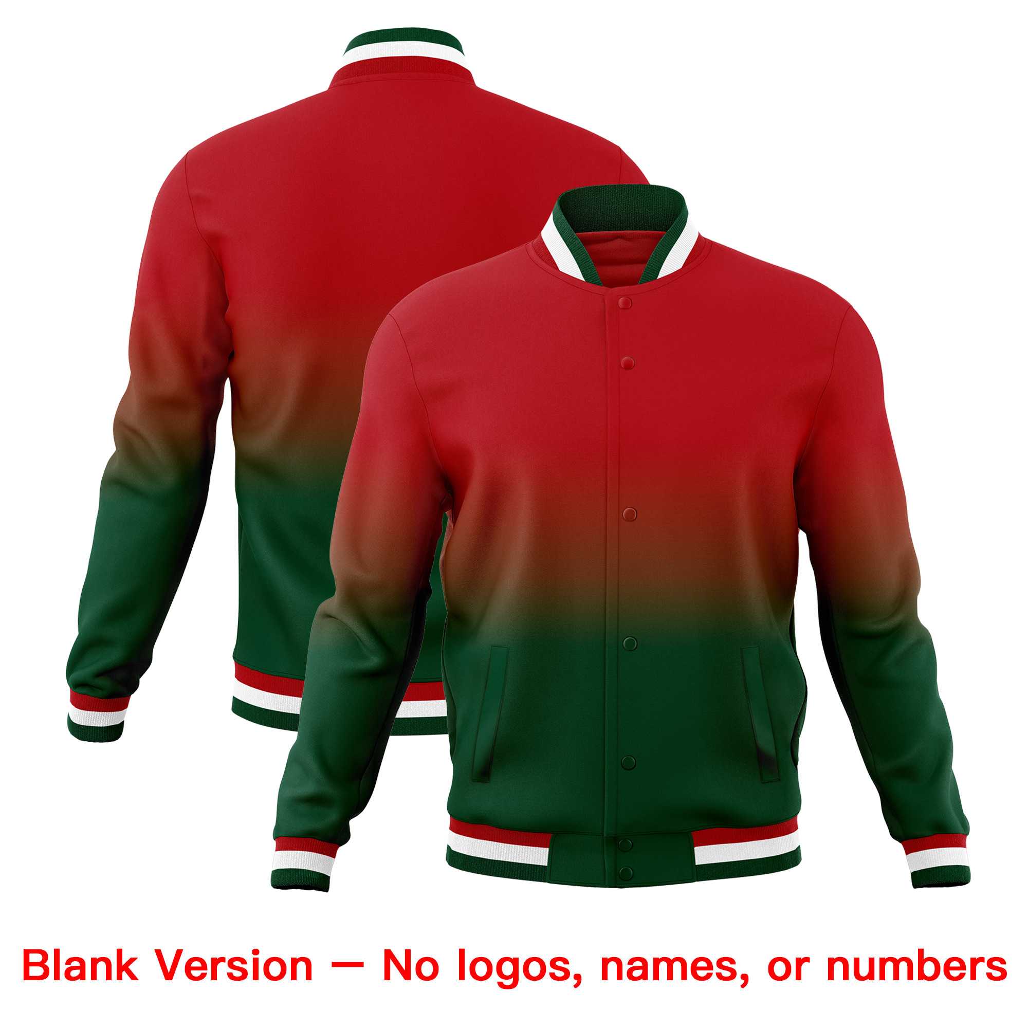 Custom Red Green Full-Snap Varsity Personalization Gradient Fashion Letterman Jacket| KXKSHOP