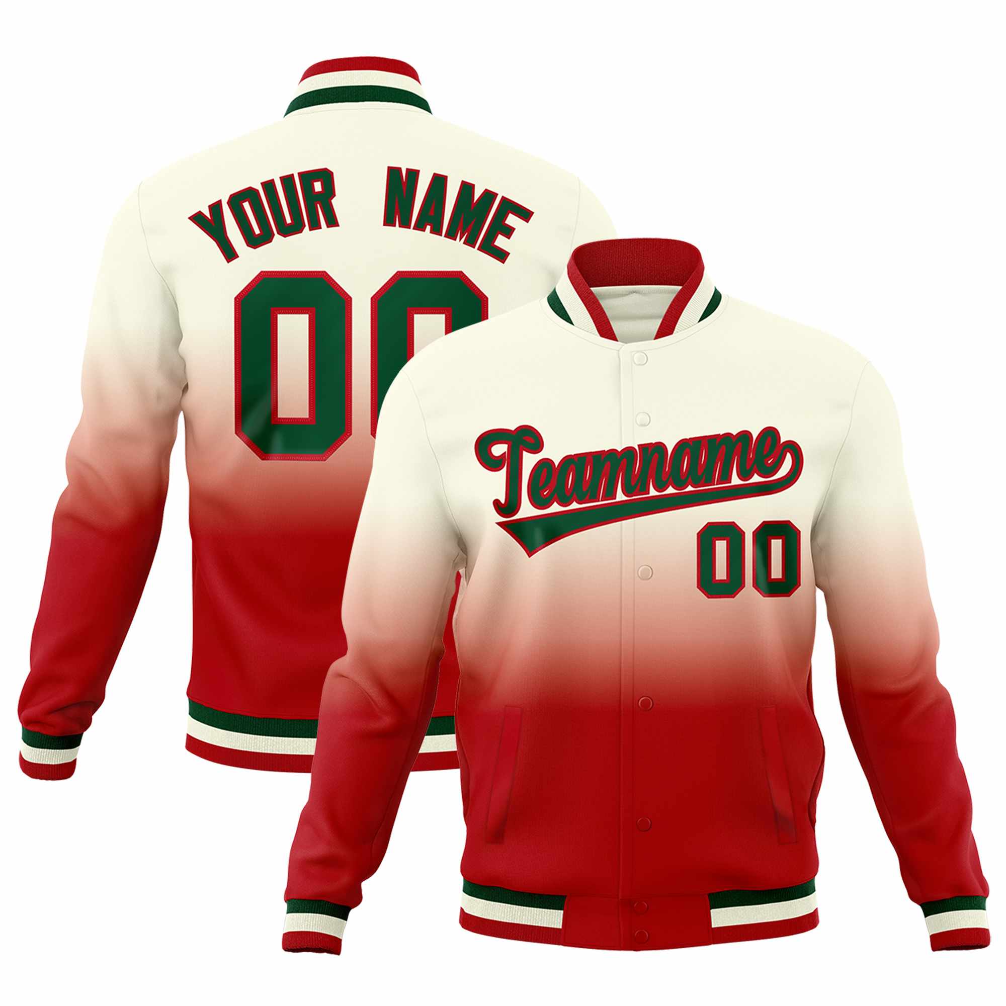 Custom Cream Red Full-Snap Varsity Personalization Gradient Fashion Letterman Jacket| KXKSHOP