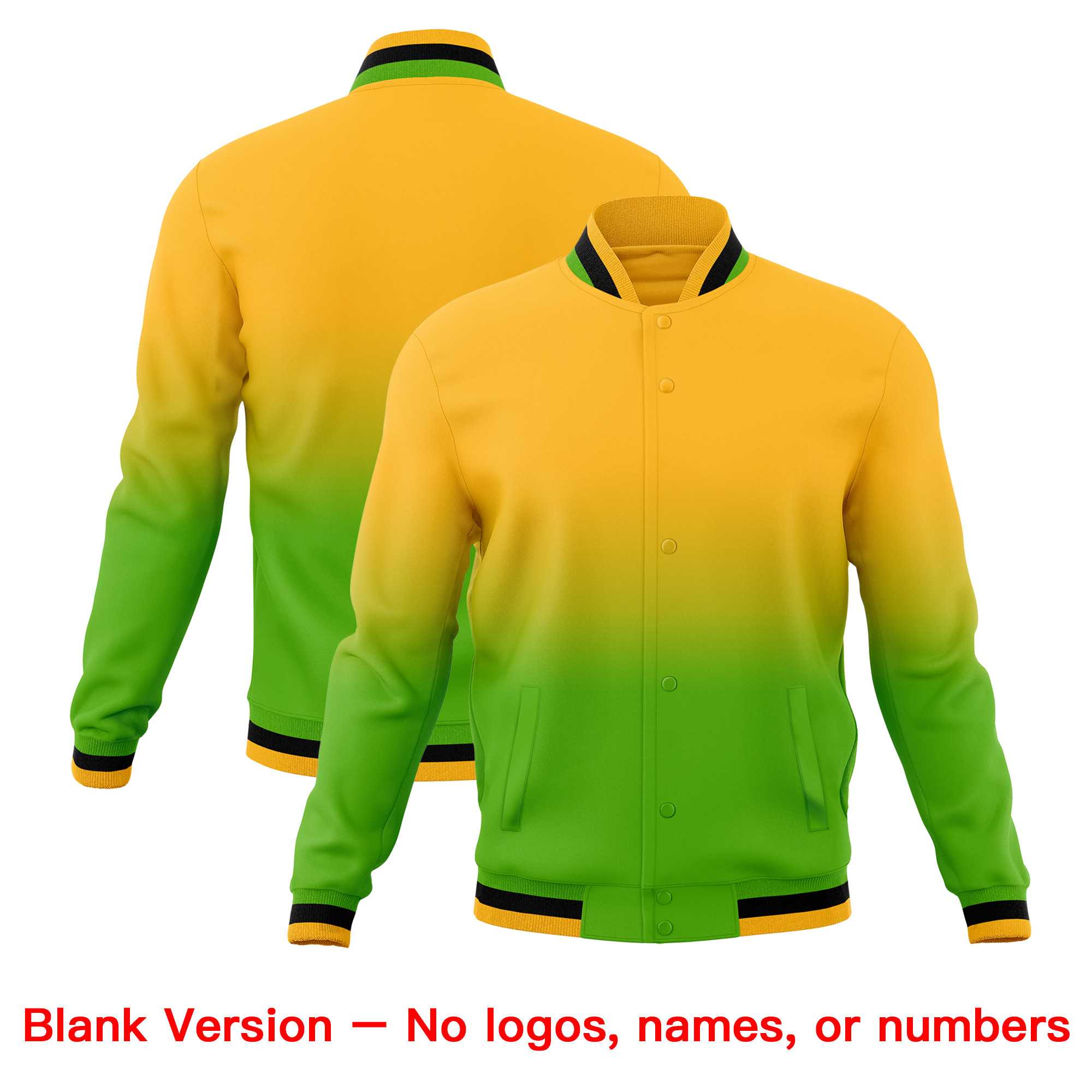 Custom Yellow Green Full-Snap Varsity Personalization Gradient Fashion Letterman Jacket| KXKSHOP