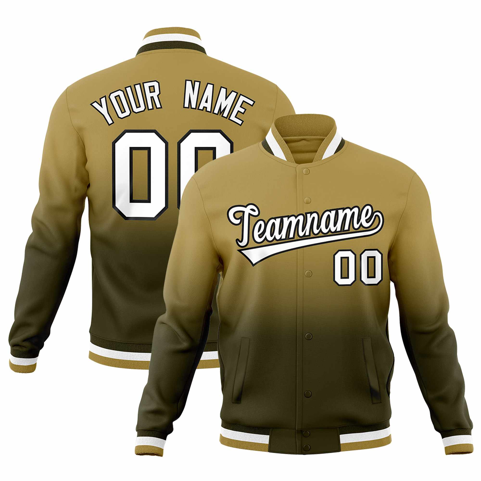 Custom Desert Yellow Olive Full-Snap Varsity Personalization Gradient Fashion Letterman Jacket| KXKSHOP