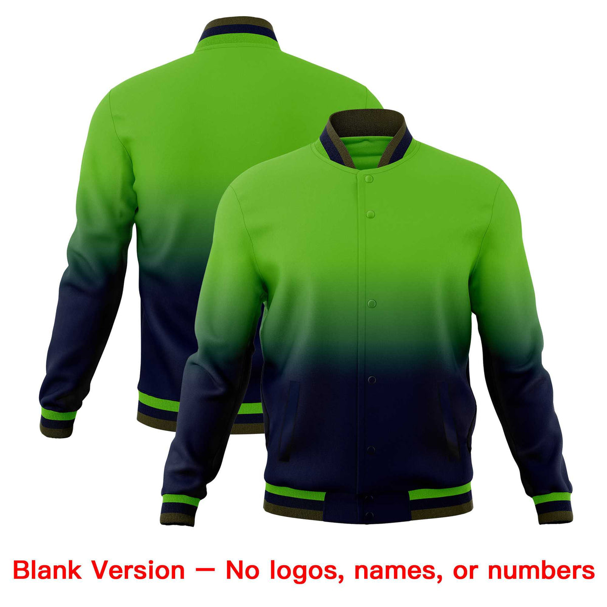 Custom Green Navy Full-Snap Varsity Personalization Gradient Fashion Letterman Jacket| KXKSHOP