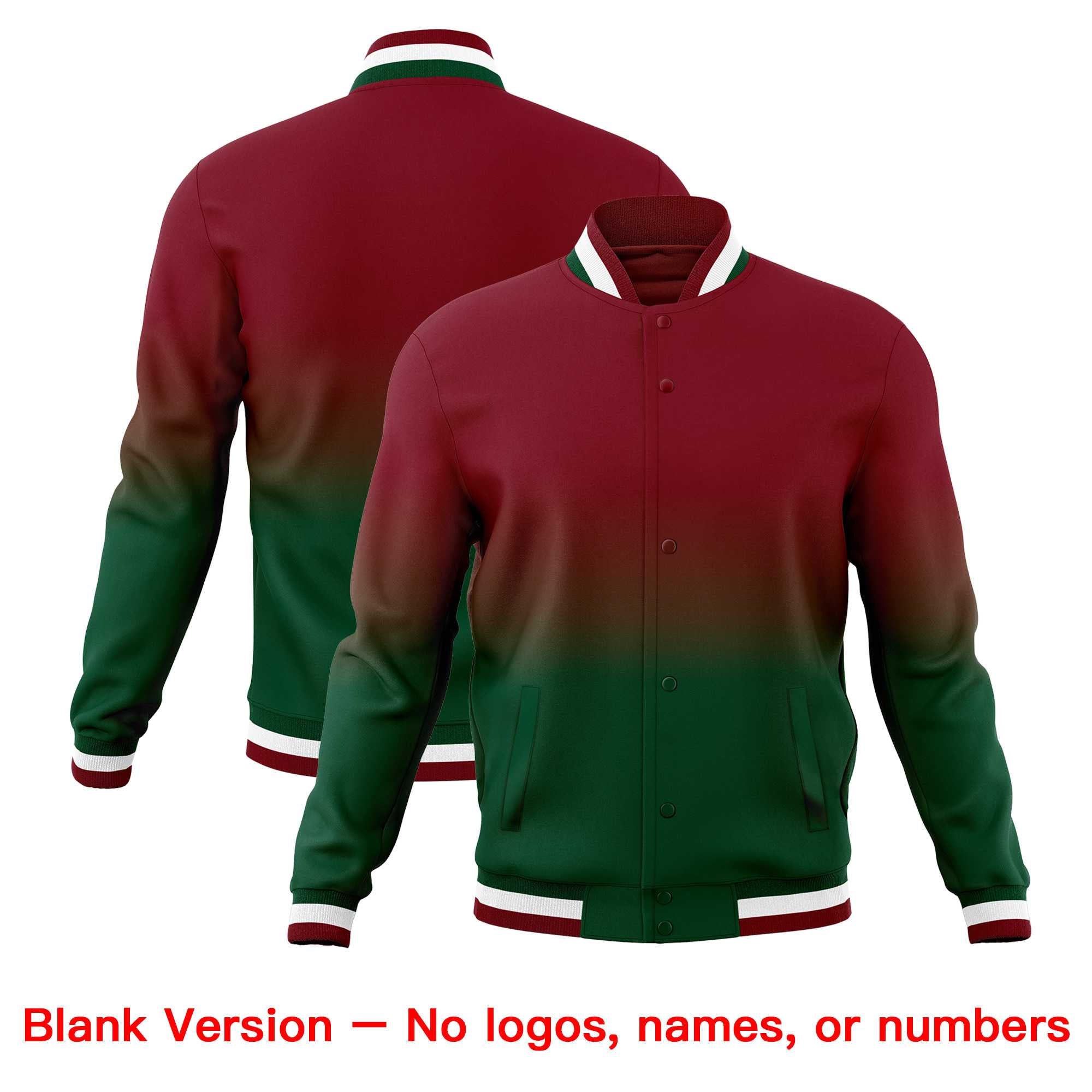 Custom Green Crimson Full-Snap Varsity Personalization Gradient Fashion Letterman Jacket| KXKSHOP