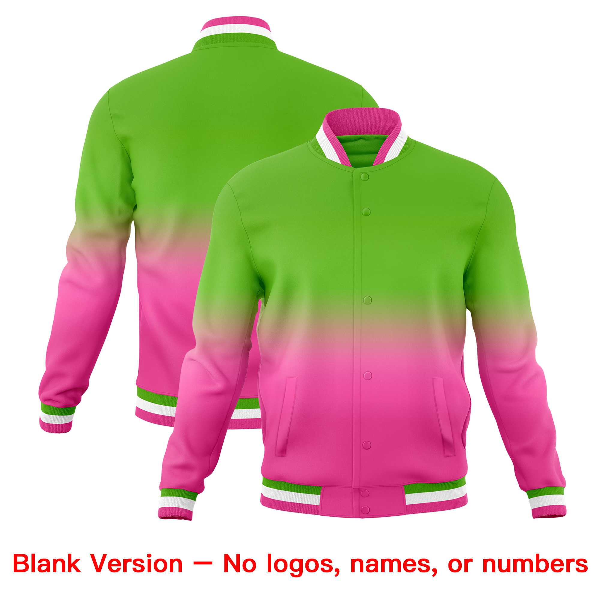 Custom Green Pink Full-Snap Varsity Personalization Gradient Fashion Letterman Jacket| KXKSHOP