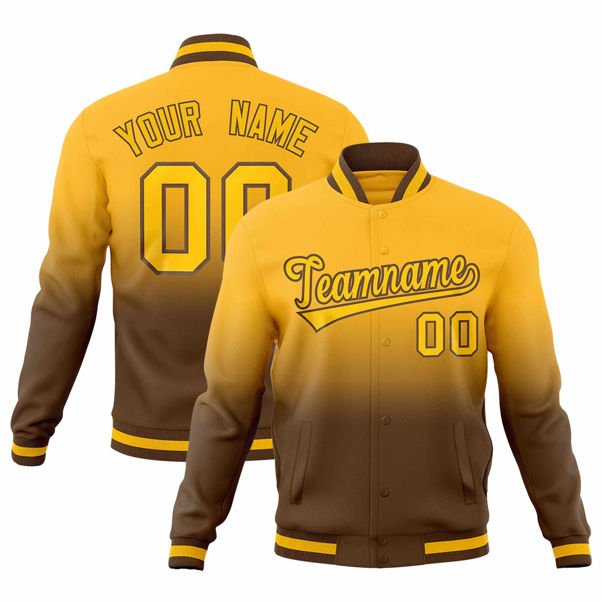 Custom Light Brown Gold Full-Snap Varsity Personalization Gradient Fashion Letterman Jacket| KXKSHOP