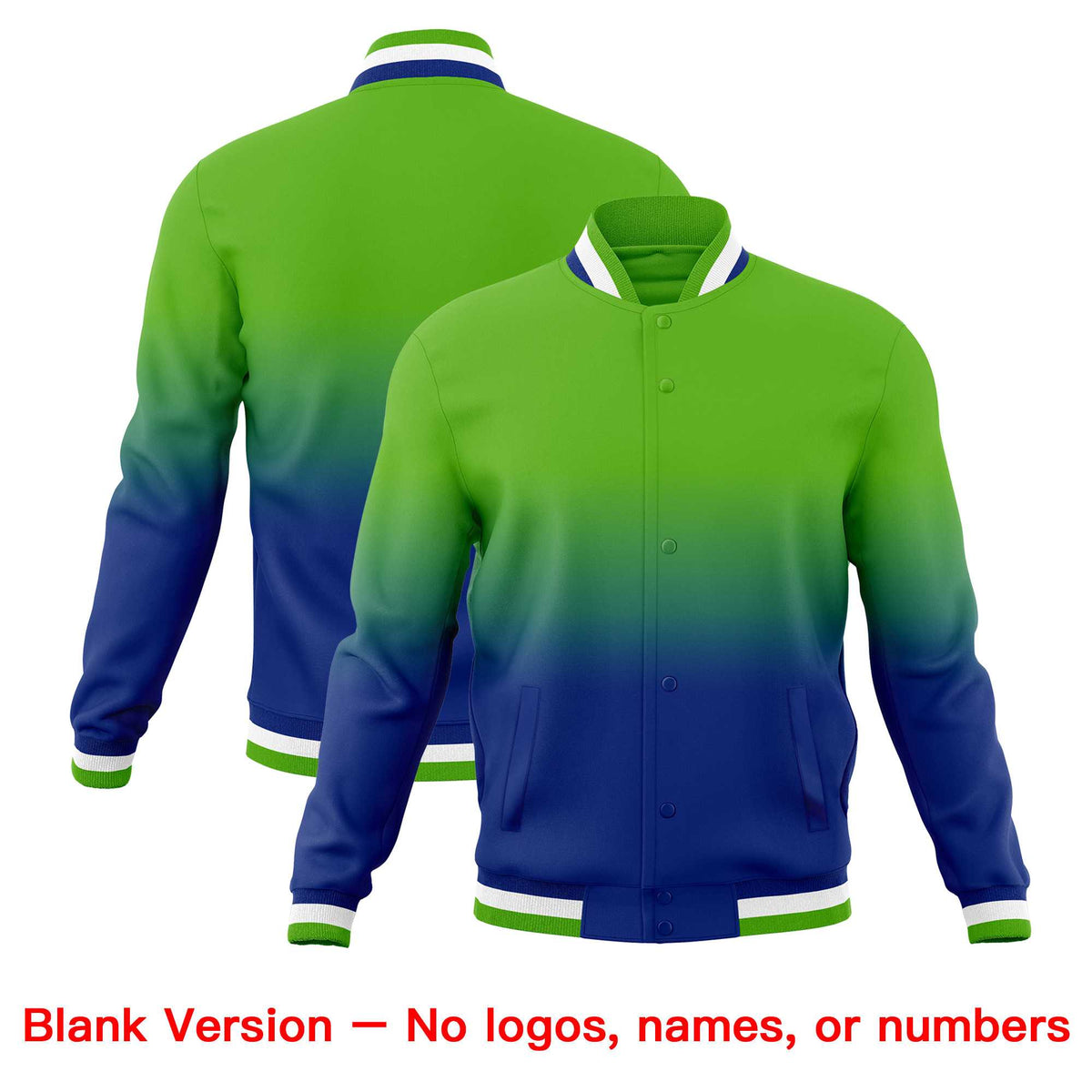 Custom Royal Green Full-Snap Varsity Personalization Gradient Fashion Letterman Jacket| KXKSHOP