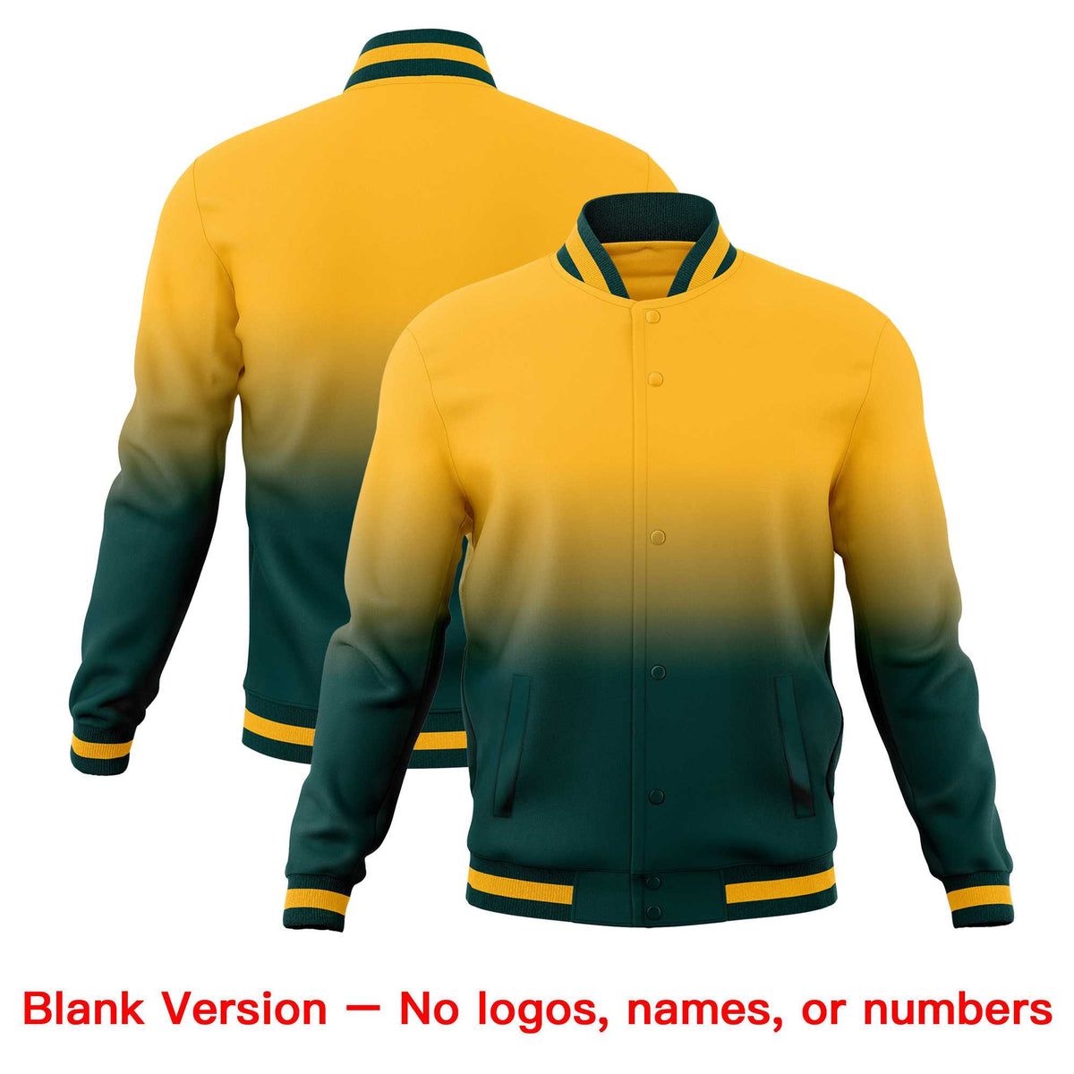 Custom Gold Midnight Green Full-Snap Varsity Personalization Gradient Fashion Letterman Jacket| KXKSHOP