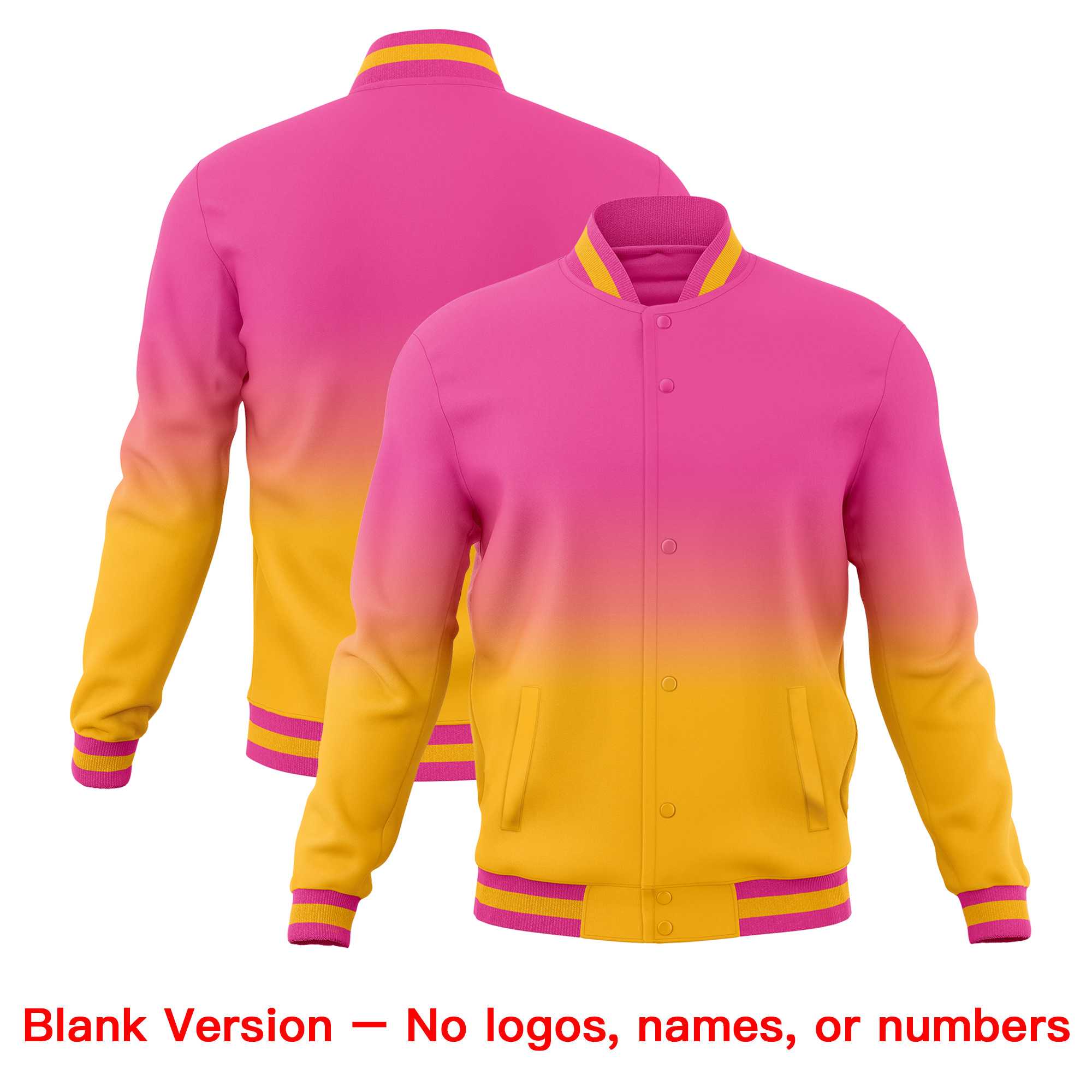 Custom Pink Gold Full-Snap Varsity Personalization Gradient Fashion Letterman Jacket| KXKSHOP
