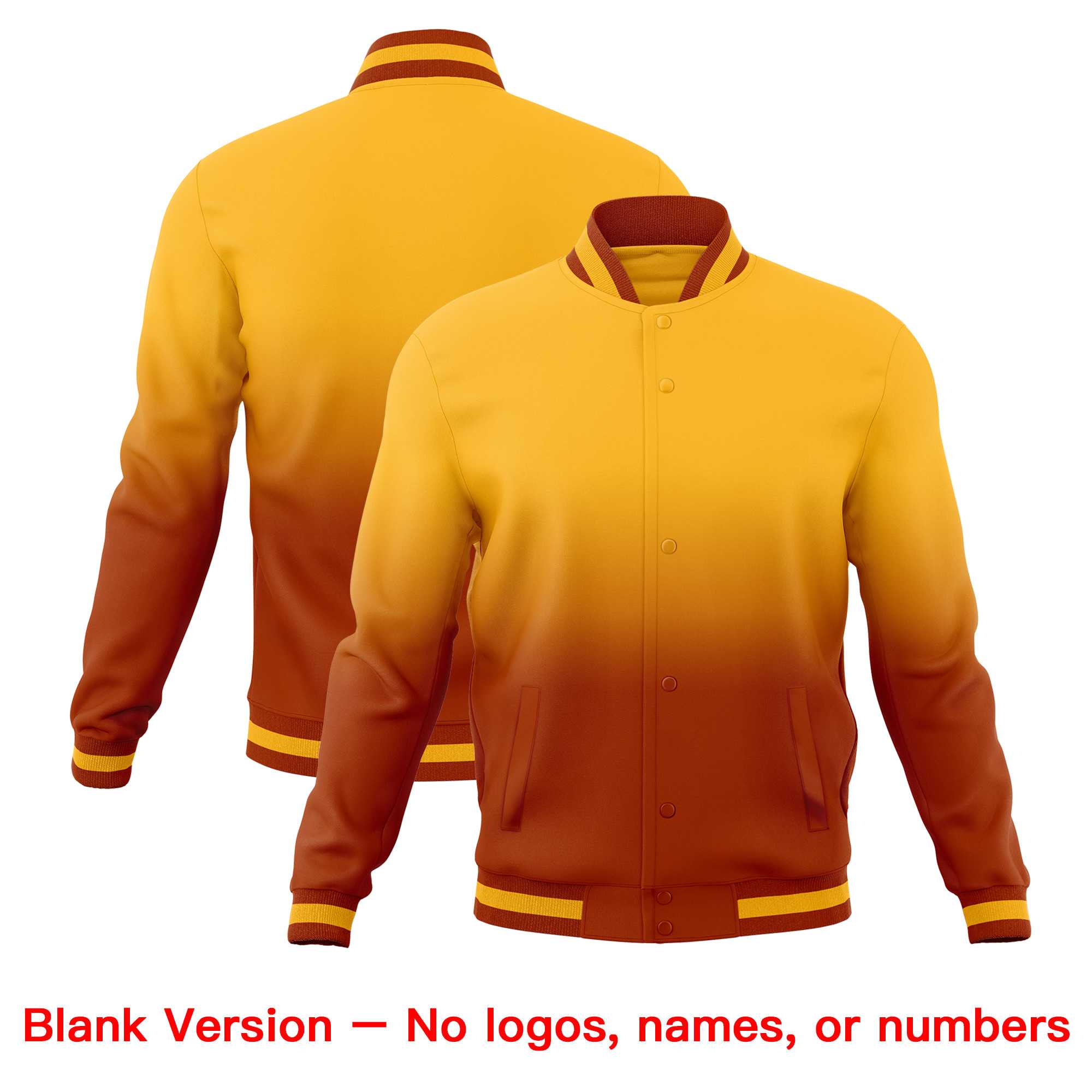 Custom Gold Dark Orange Full-Snap Varsity Personalization Gradient Fashion Letterman Jacket| KXKSHOP