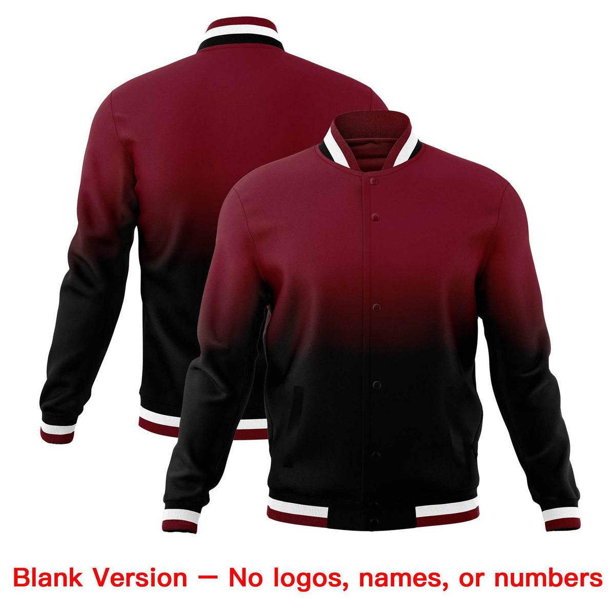 Custom Crimson Black Full-Snap Varsity Personalization Gradient Fashion Letterman Jacket| KXKSHOP