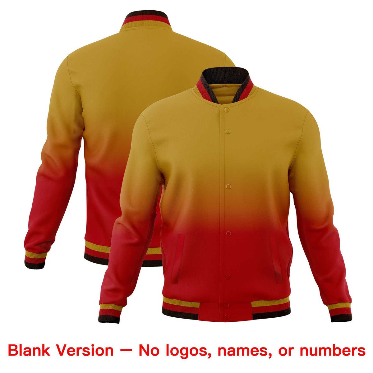 Custom Old Gold Red Full-Snap Varsity Personalization Gradient Fashion Letterman Jacket| KXKSHOP