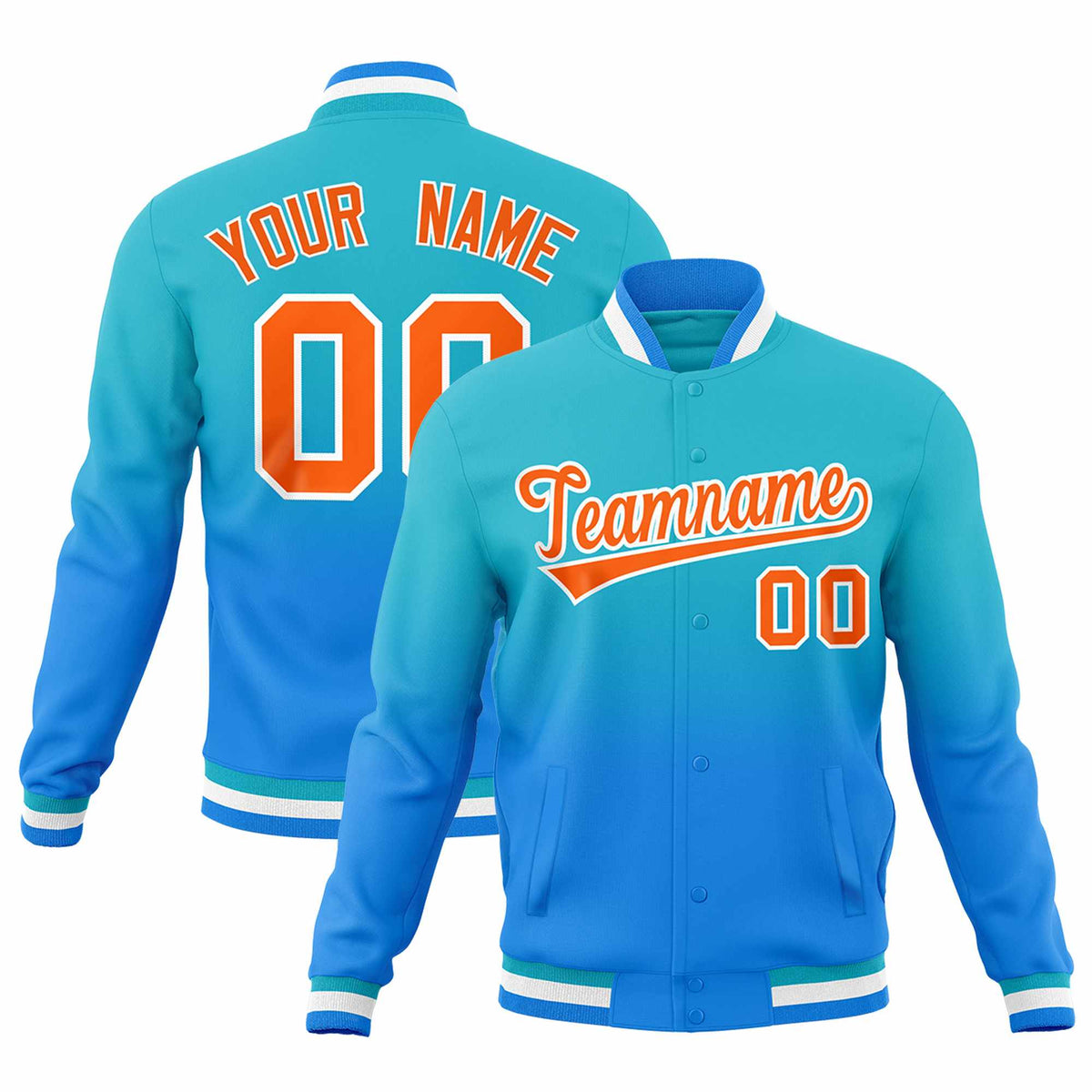 Custom Sky Blue Powder Blue Full-Snap Varsity Personalization Gradient Fashion Letterman Jacket| KXKSHOP