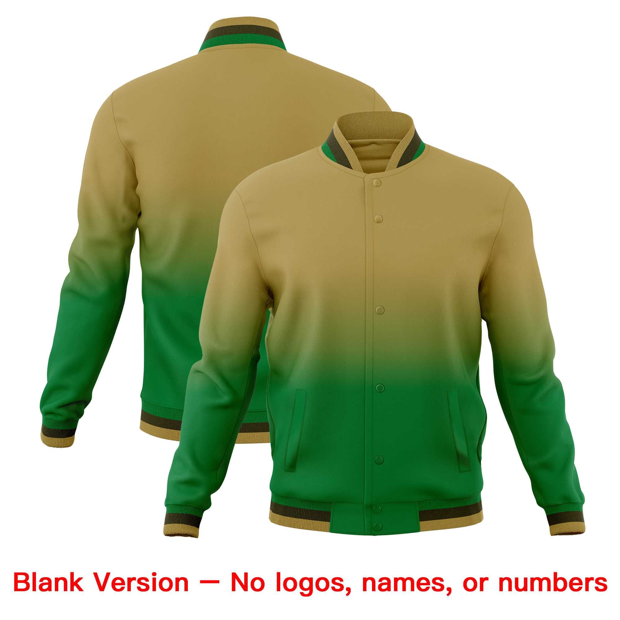 Custom Desert Yellow Kelly Green Full-Snap Varsity Personalization Gradient Fashion Letterman Jacket| KXKSHOP