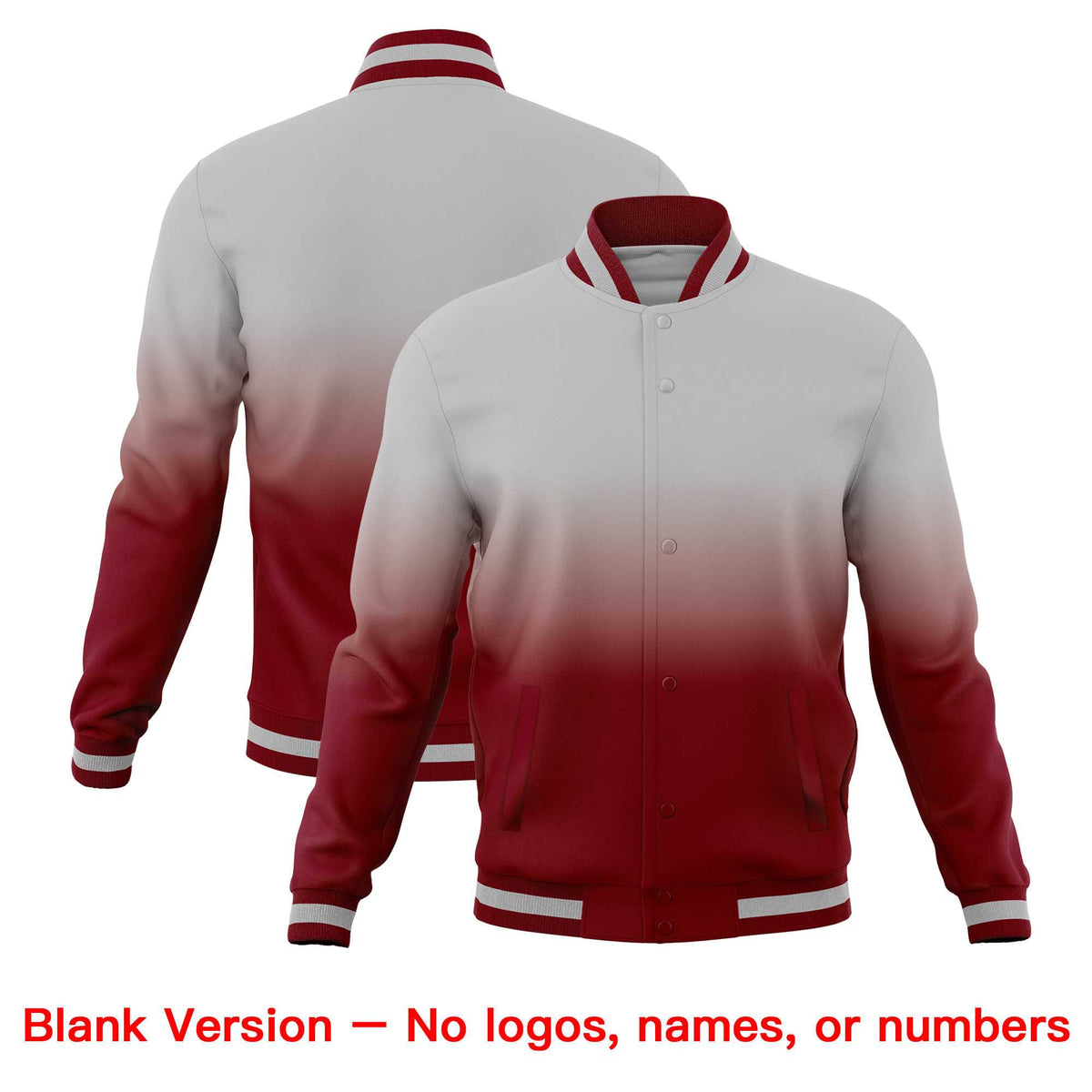 Custom Gray Crimson Full-Snap Varsity Personalization Gradient Fashion Letterman Jacket| KXKSHOP