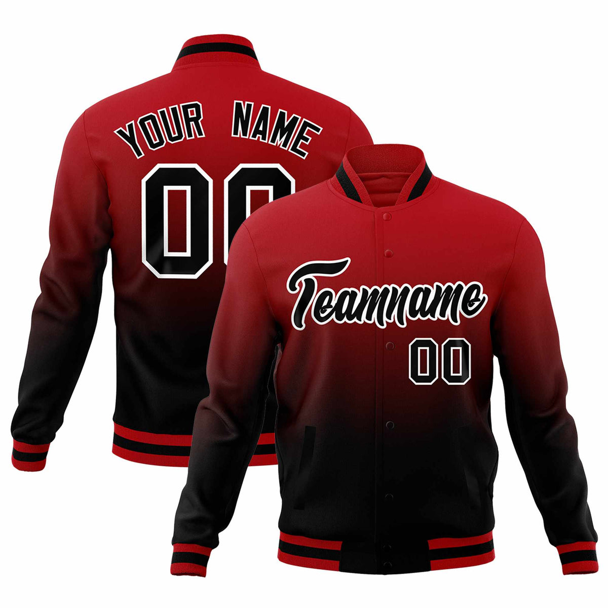 Custom Red Black Full-Snap Varsity Personalization Gradient Fashion Letterman Jacket