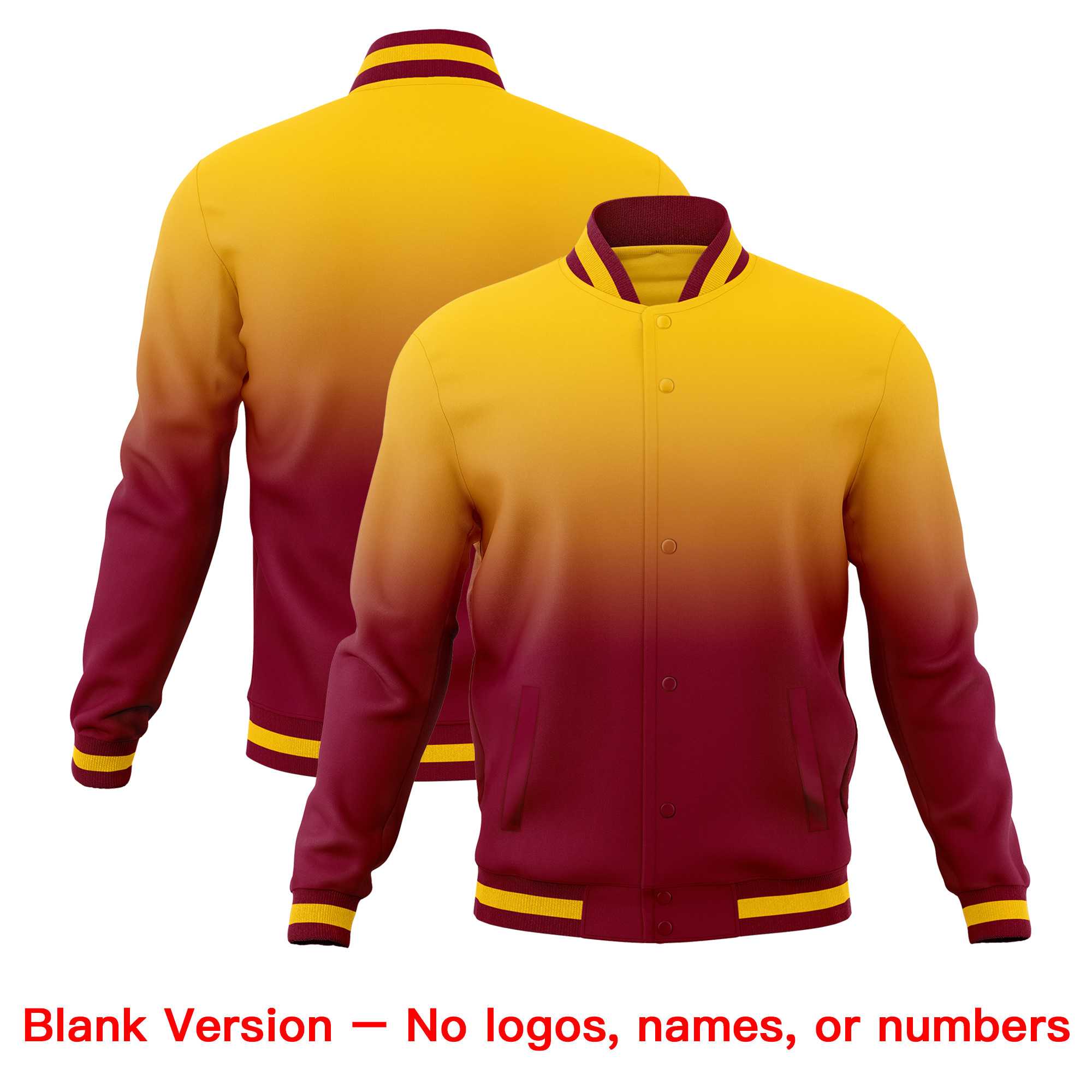 Custom Yellow Crimson Full-Snap Varsity Personalization Gradient Fashion Letterman Jacket