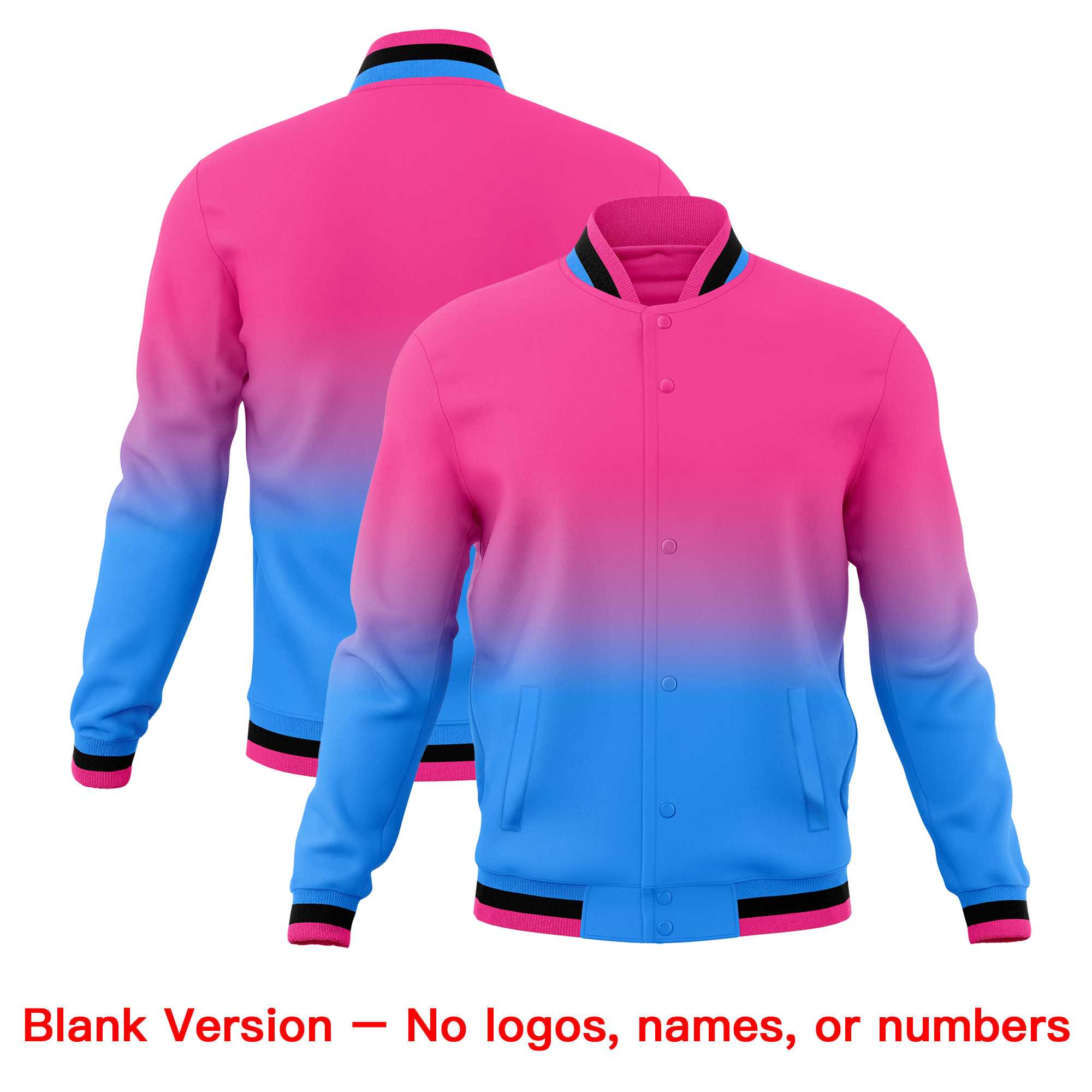 Custom Pink Powder Blue Full-Snap Varsity Personalization Gradient Fashion Letterman Jacket