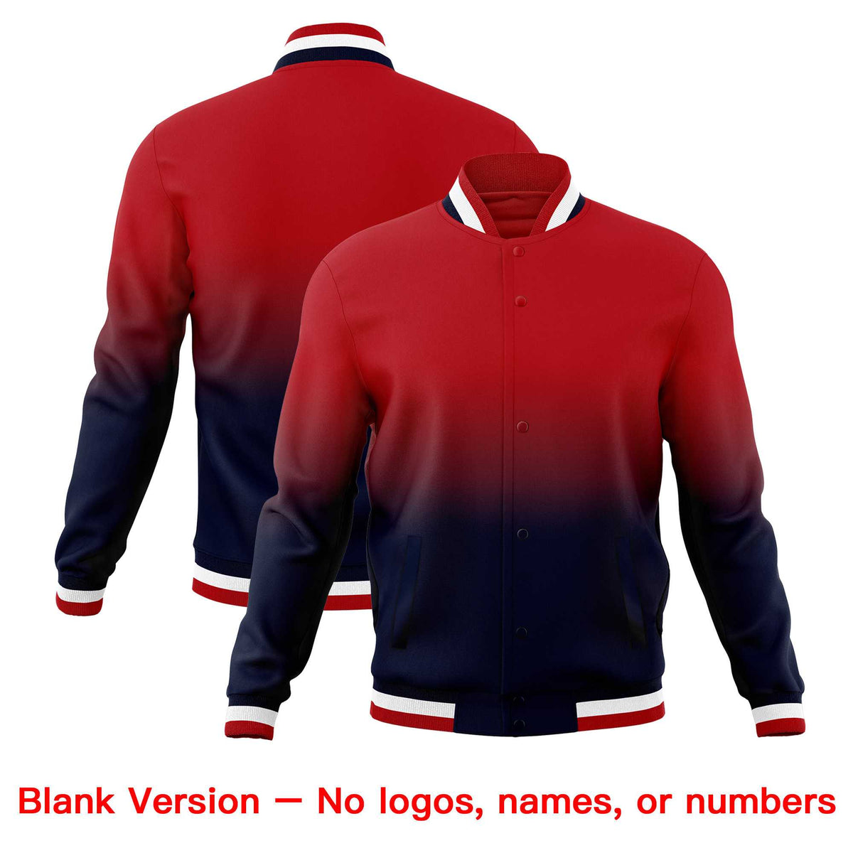 Custom Red Navy Full-Snap Varsity Personalization Gradient Fashion Letterman Jacket