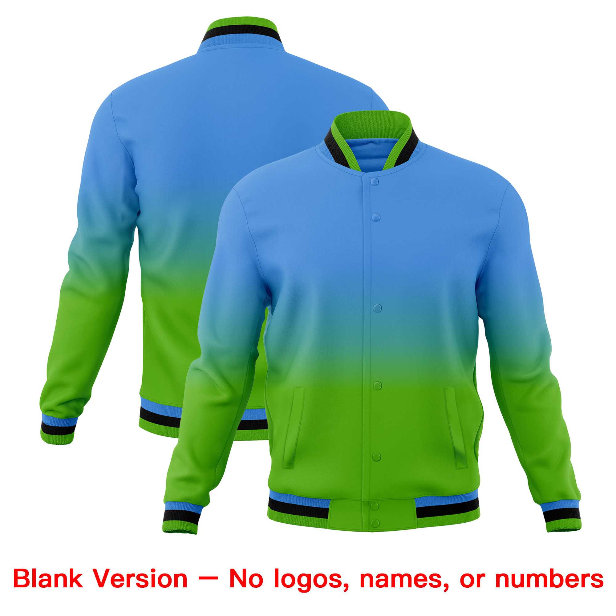 Custom Powder Blue Green Full-Snap Varsity Personalization Gradient Fashion Letterman Jacket