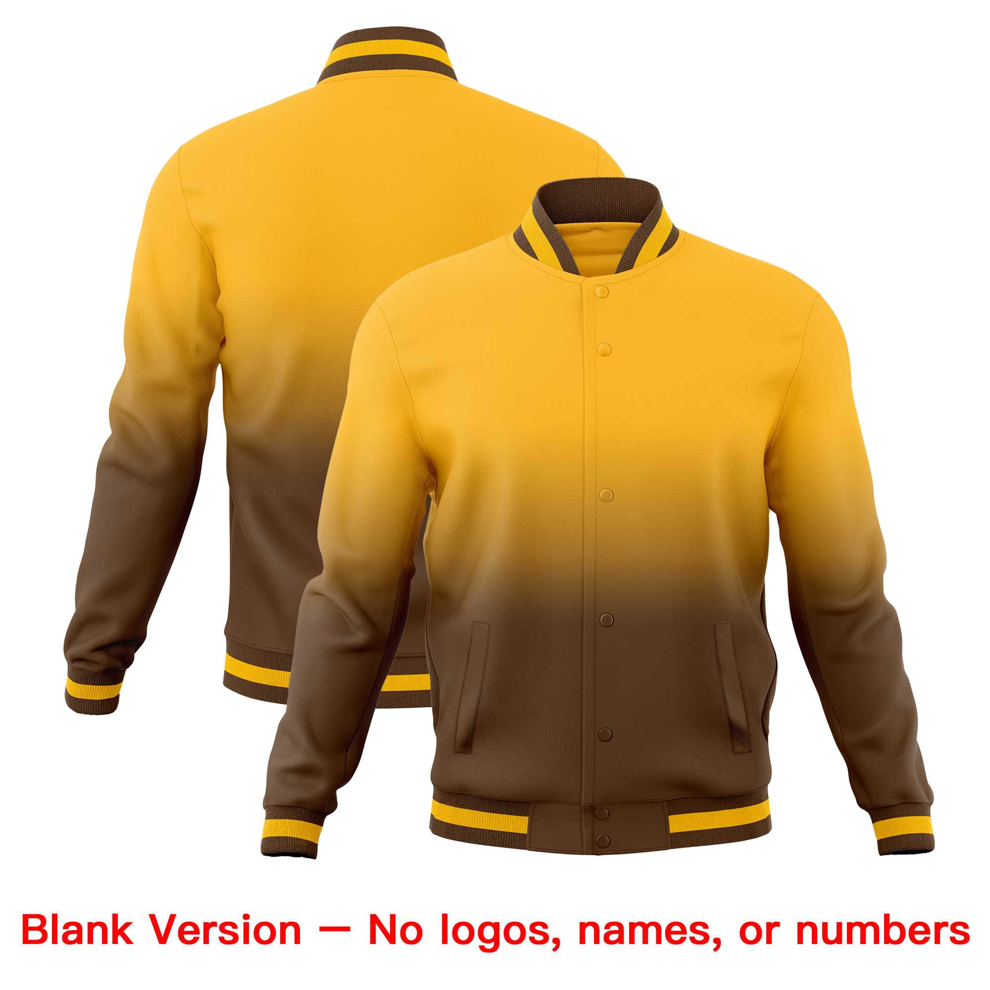 Custom Light Brown Gold Full-Snap Varsity Personalization Gradient Fashion Letterman Jacket
