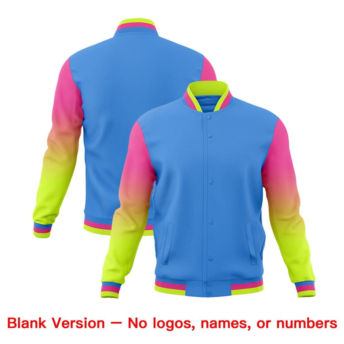Custom Powder Blue Pink White Full-Snap Varsity Raglan Sleeves Gradient Letterman Jacket