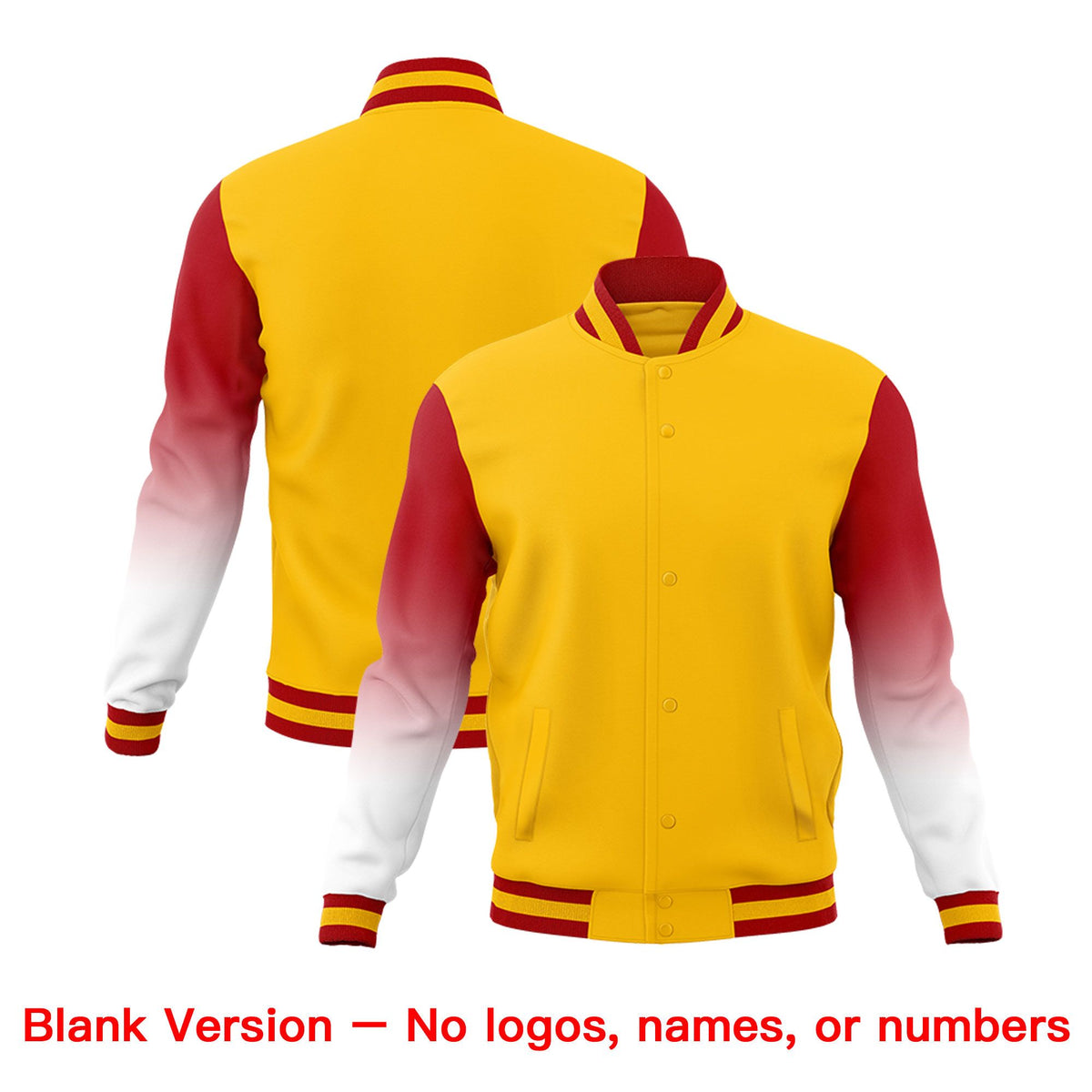 Custom Gold Red White Full-Snap Varsity Raglan Sleeves Gradient Letterman Jacket| KXKSHOP