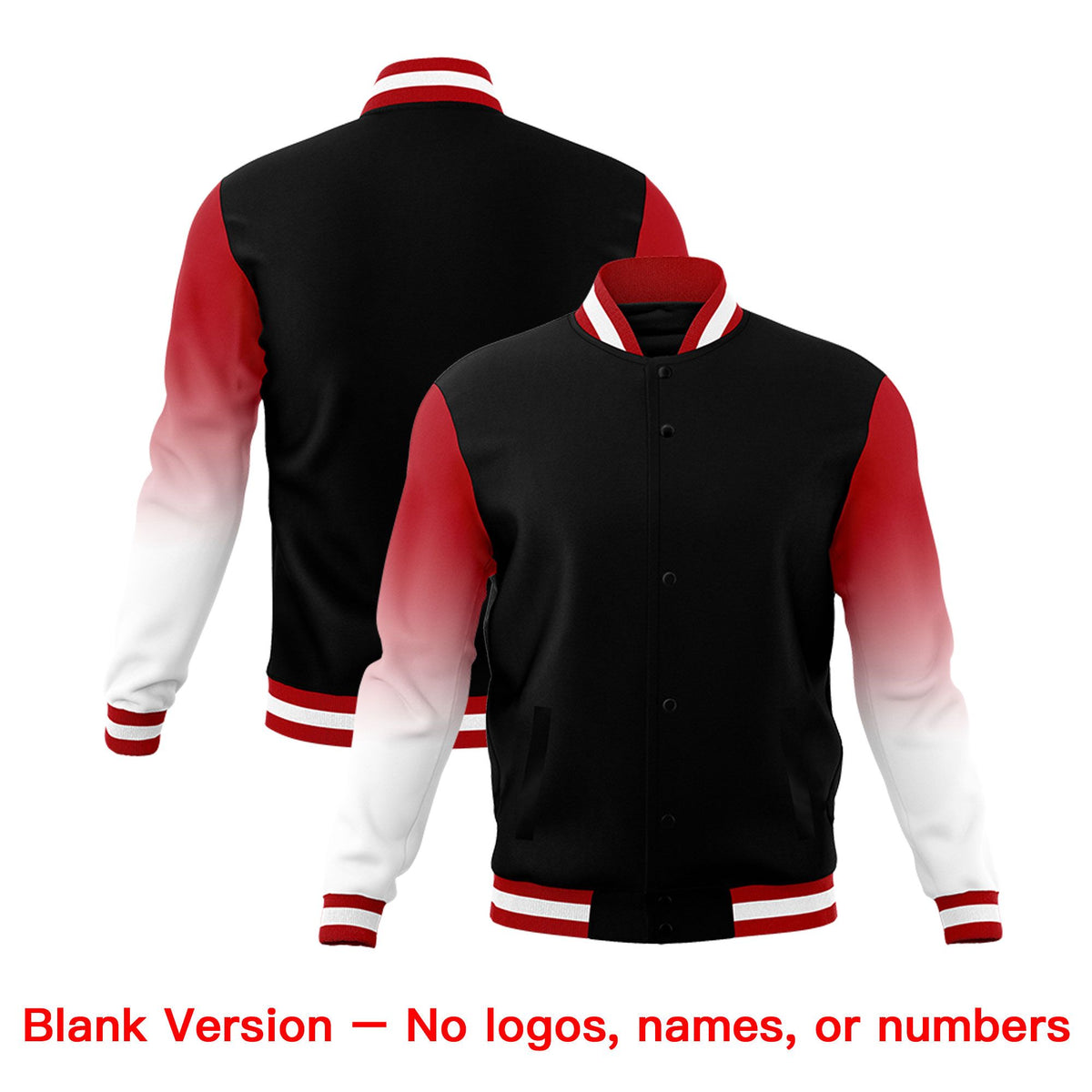 Custom Black White Red Full-Snap Varsity Raglan Sleeves Gradient Letterman Jacket| KXKSHOP