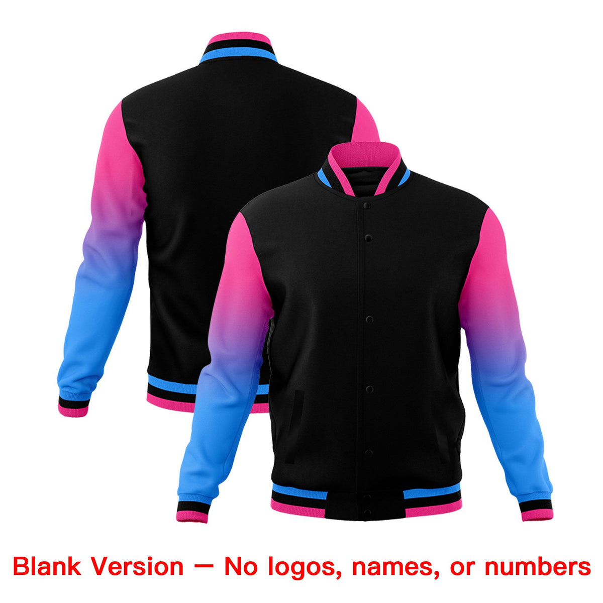 Custom Black Pink White Full-Snap Varsity Raglan Sleeves Gradient Letterman Jacket| KXKSHOP