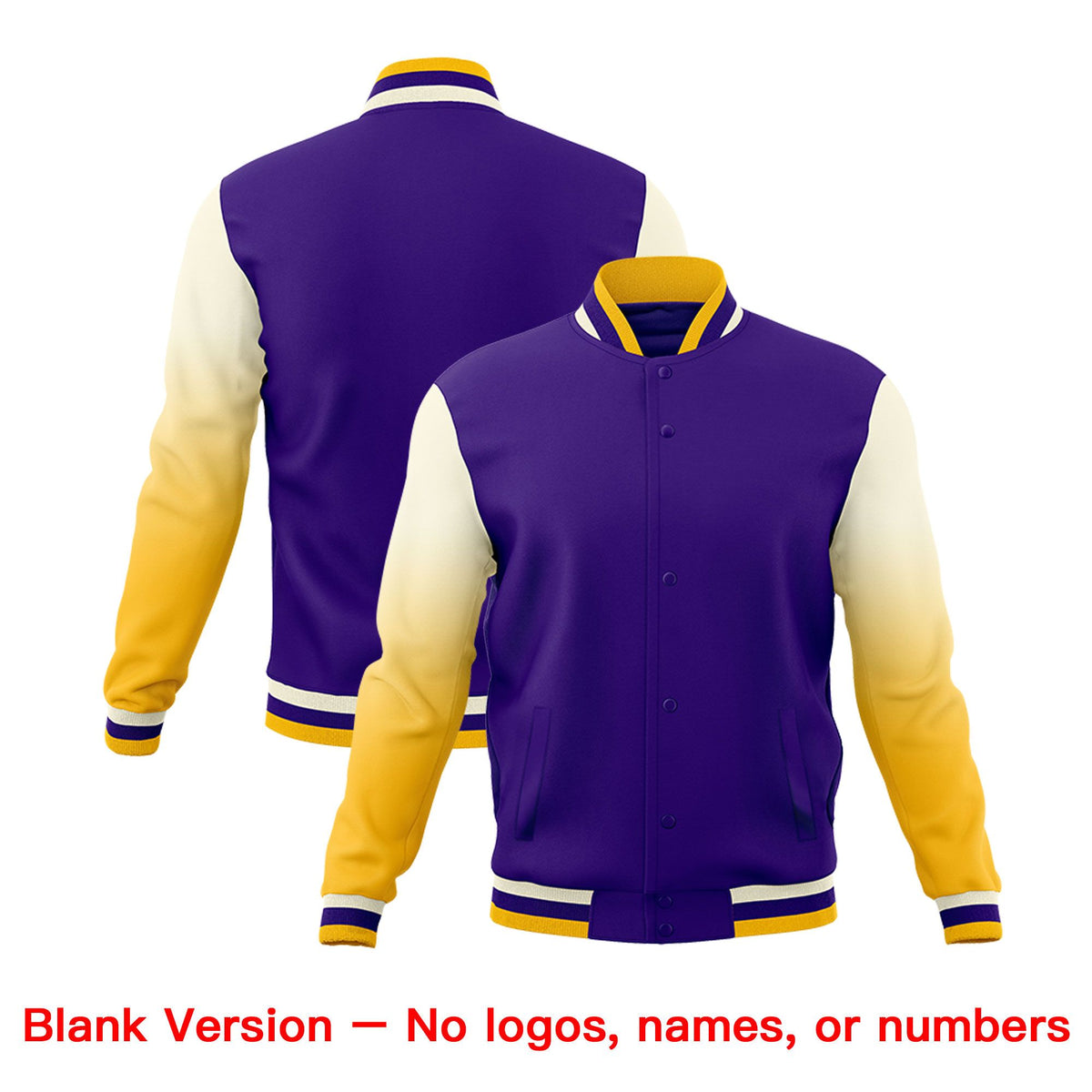 Custom Purple Gold White Full-Snap Varsity Raglan Sleeves Gradient Letterman Jacket| KXKSHOP