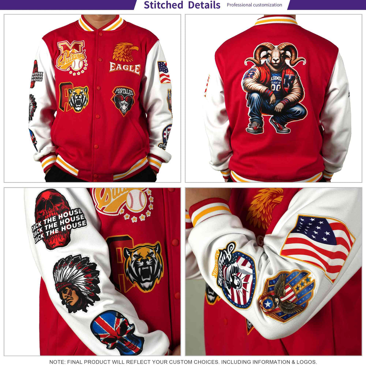 Custom Crimson Gold Black Full-Snap Varsity Raglan Sleeves Gradient Letterman Jacket
